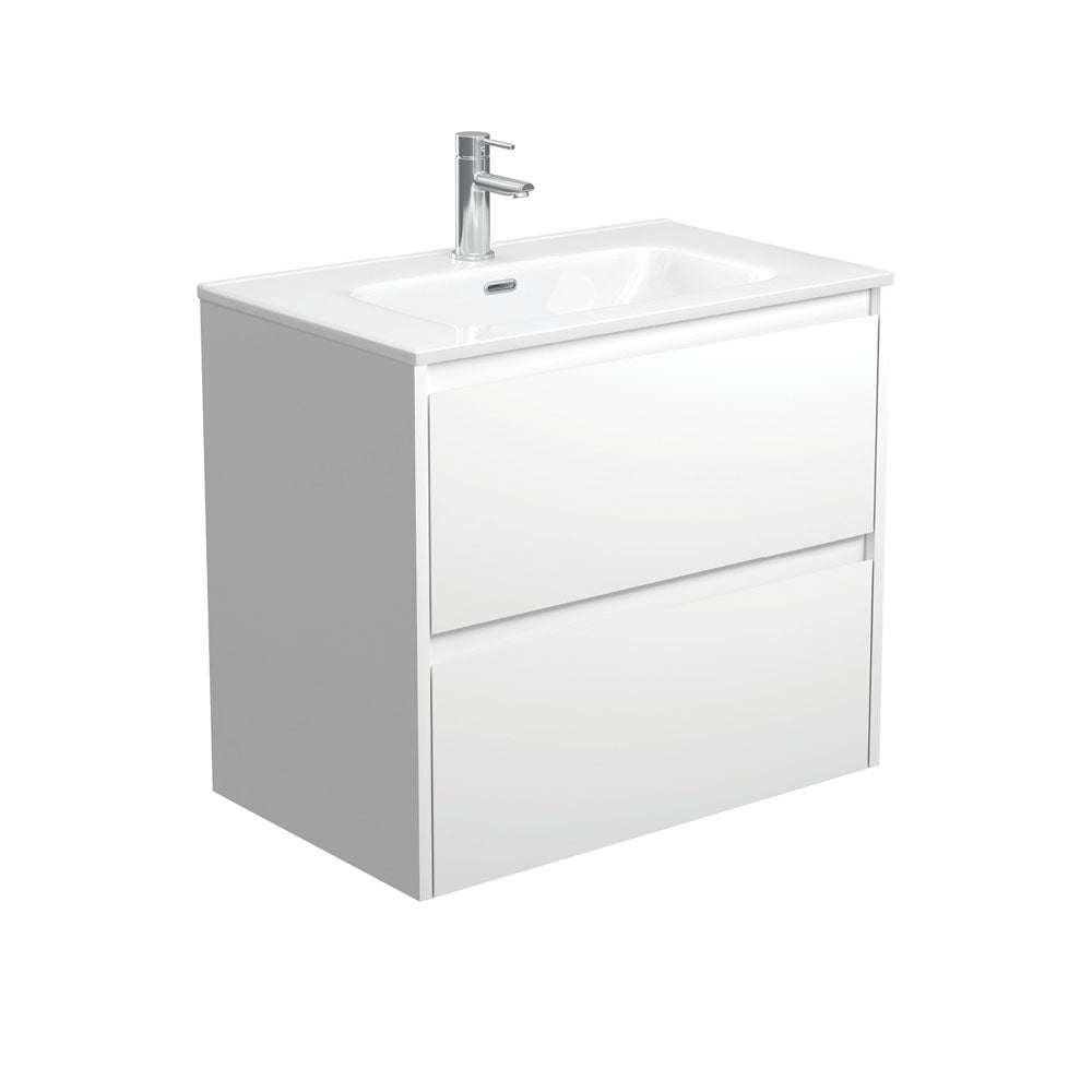 Fienza JOL75BW Joli 750mm Satin White Wall Mounted Bathroom Vanity with Single Faucet Hole - Modern Space-Saving Design for Small Bathrooms & Powder Rooms