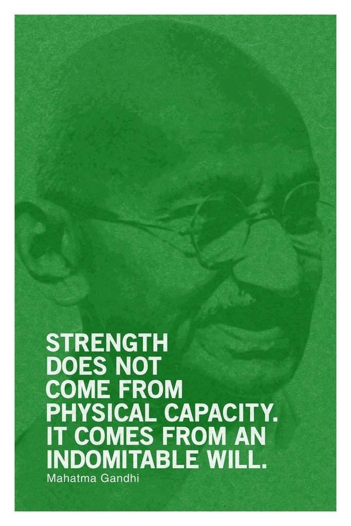 Mahatma Gandhi Inspirational Quote Poster - Strength Comes From Will 12x18 Wall Art Print - Motivational Home & Office Decor for Living Room, Bedroom or Study