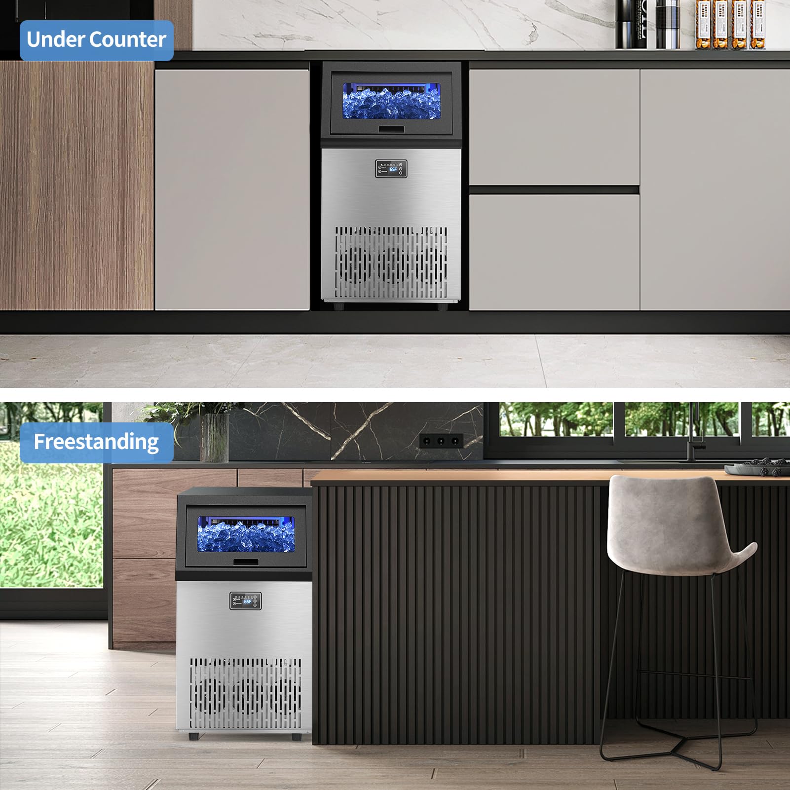 Commercial Ice Maker Machine 180LBS/Day - Self-Cleaning Stainless Steel Ice Machine with Timer & Filter for Bar, Restaurant, Home, Office - Perfect for Cocktails, Beverages & Food Preservation