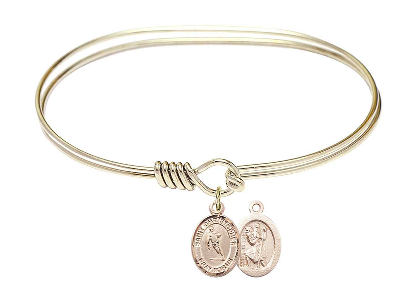 F A Dumont 7 Inch Oval Eye Hook Bangle Bracelet with St. Christopher Rugby Charm - Elegant Jewelry for Women, Perfect for Sports Enthusiasts & Travel Protection Gifts