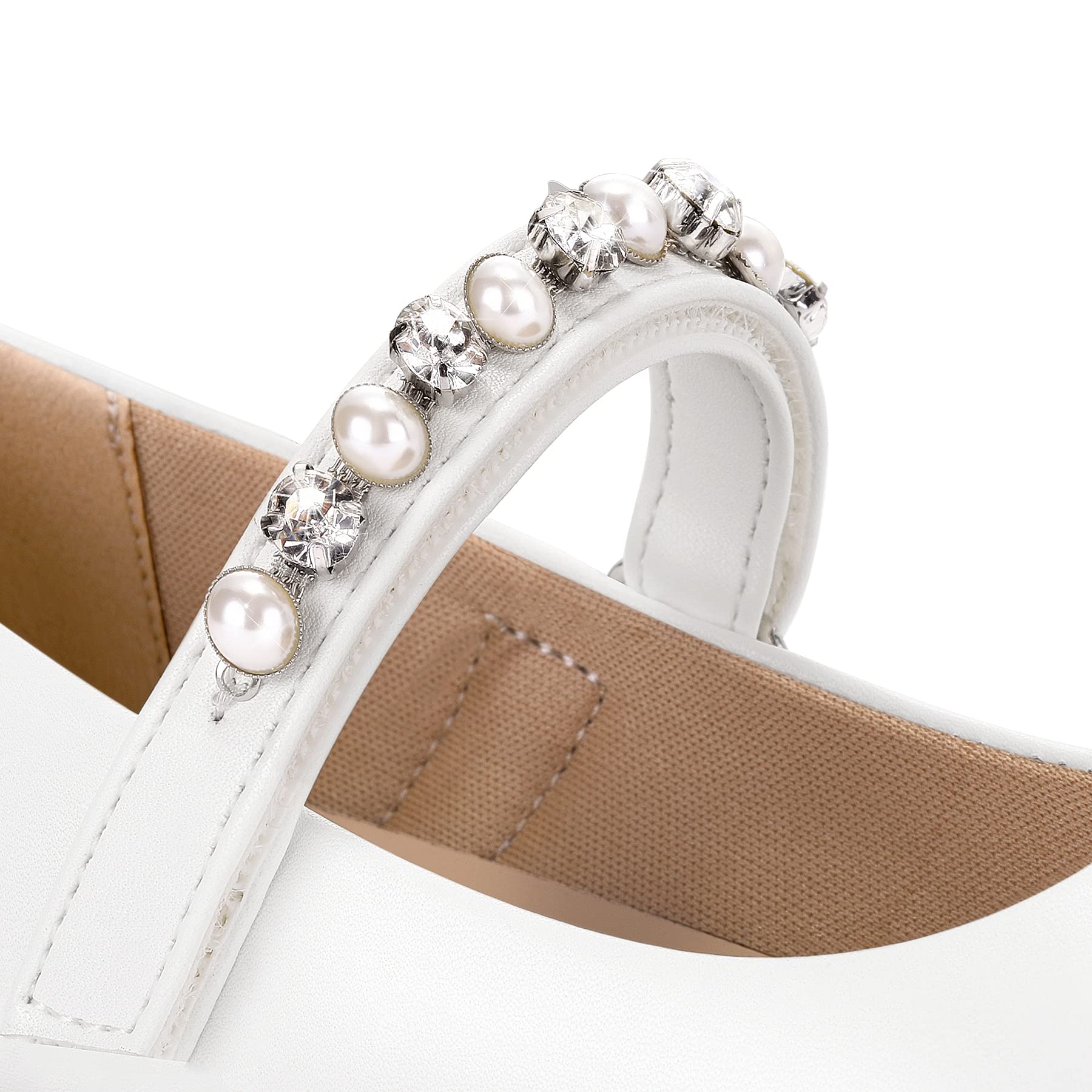 KomForme Girls Ballet Flats with Pearl Rhinestones - Mary Jane Slip-On Shoes for Toddler/Little Kid/Big Kid - Perfect for Party, School, Wedding & Dress Occasions