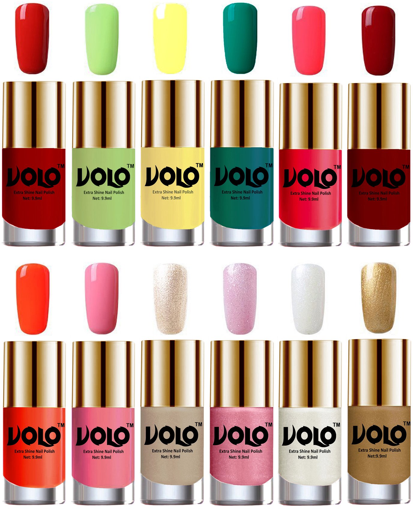 VOLO Luxury Super Shine Nail Polish Set - 12 Vibrant Long Lasting Colors for Women | Gel Like Glossy Finish | Perfect for Manicure, Pedicure, Nail Art & Special Occasions