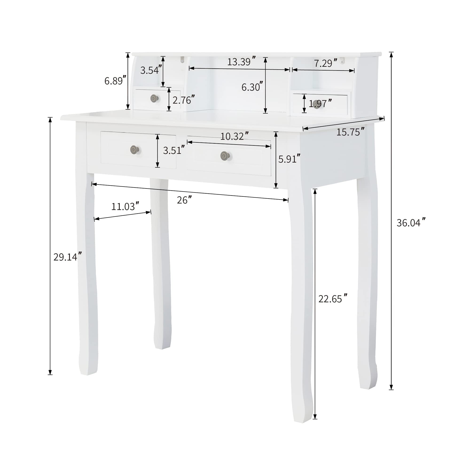 DMAITH 32 Inch Small Writing Desk with Hutch & Drawers - Compact Home Office Desk, Study Table, Computer Desk for Students, Space-Saving Vanity Makeup Dressing Table - Perfect for Bedroom, Dorm, Apartment (White)