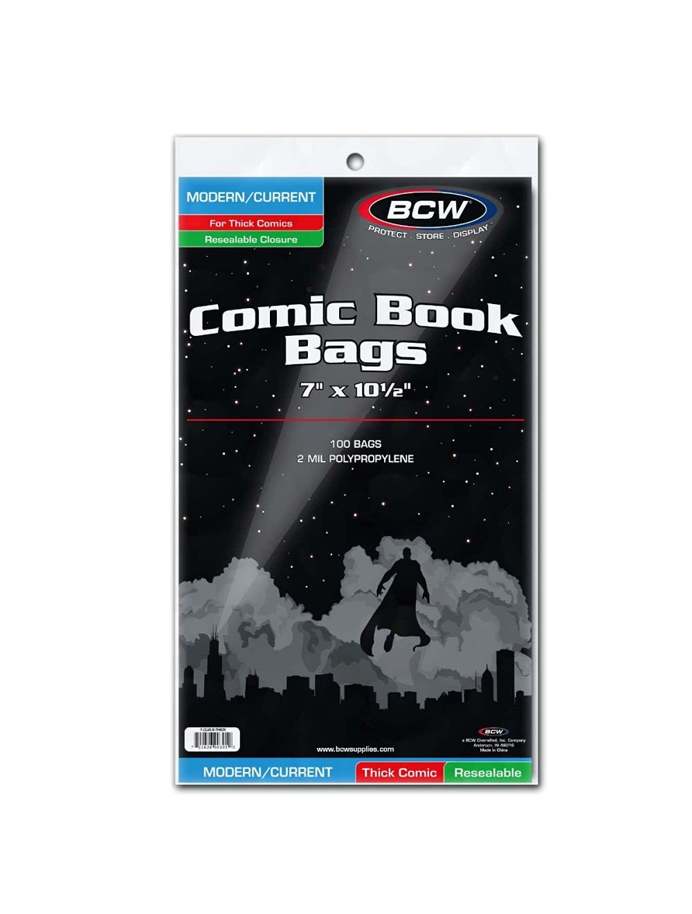 BCW Resealable Modern Comic Bags - 100 Pack (2.5 Mil Thick) | Acid-Free, Archival Safe for Comic Book Storage & Collectibles Protection
