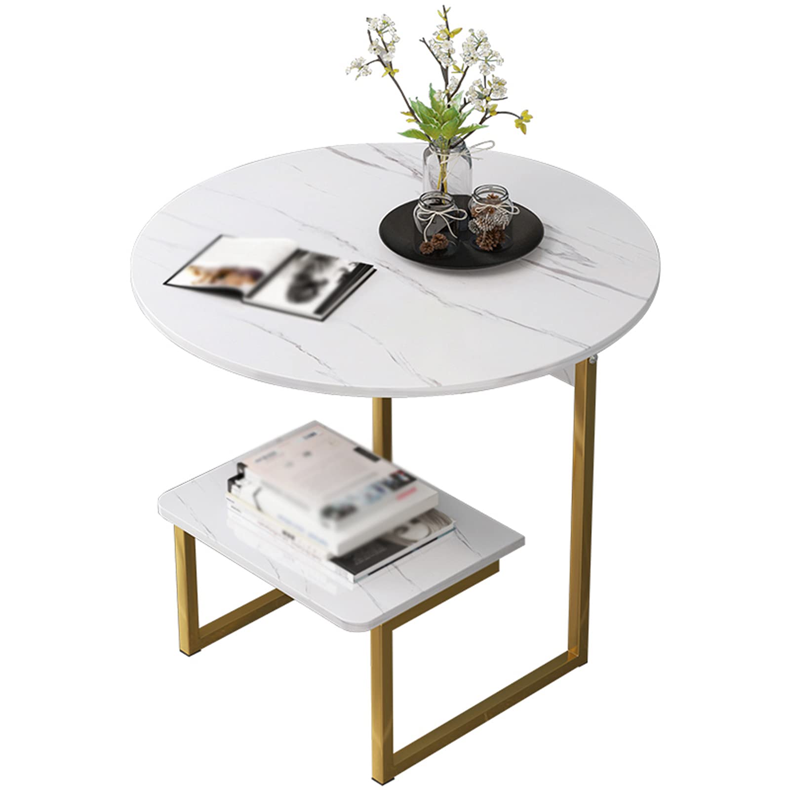 2-Tier Round Metal End Table - Rust-Resistant Side Table for Living Room, Bedroom & Office - Easy Assembly Space-Saving Accent Table/Nightstand - Perfect for Sofa Snacks, Books & Decor
