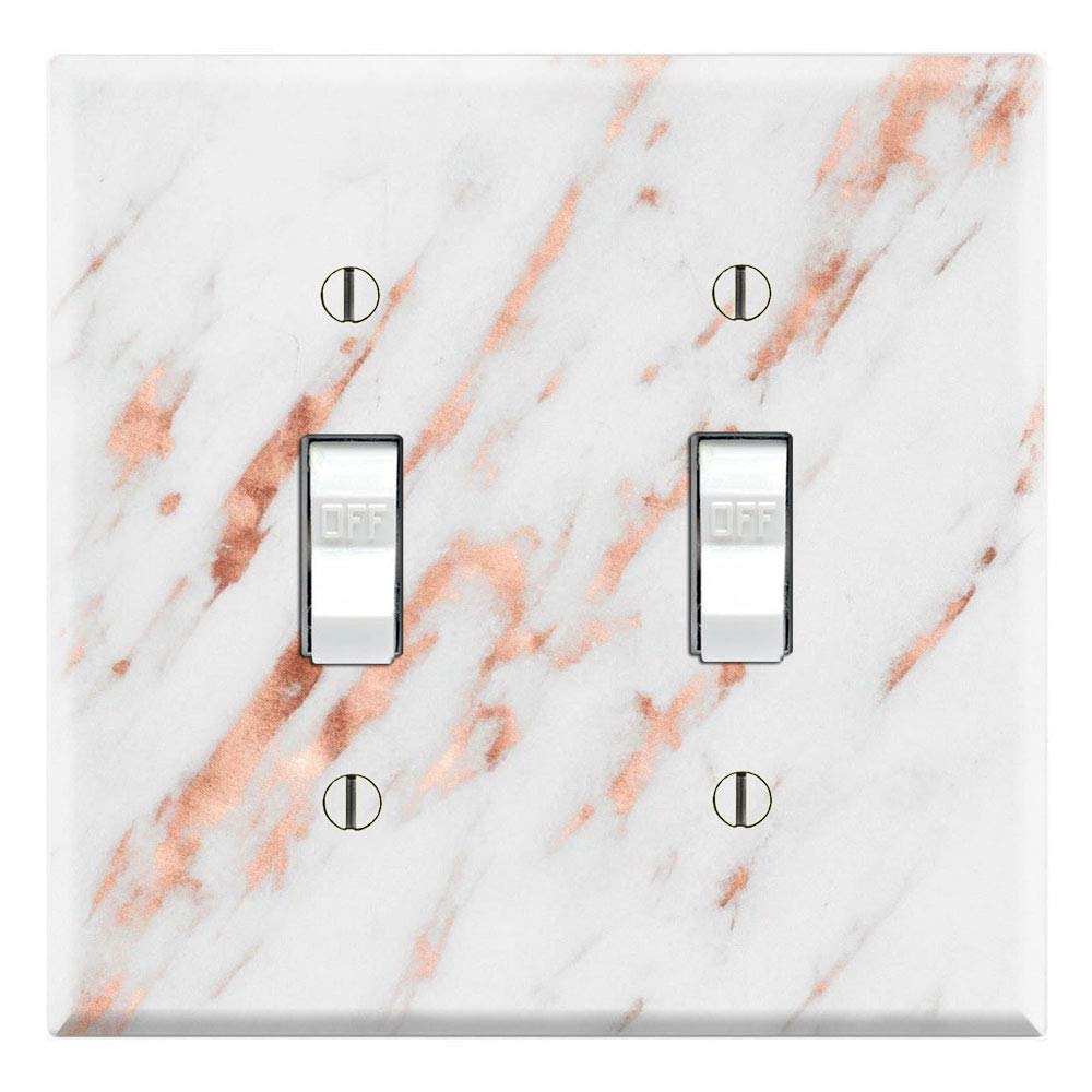 Rose Gold Marble Wall Plate Cover - Aesthetic Double Toggle Switch Plate - Modern Home Decor for Living Room, Bedroom & Office