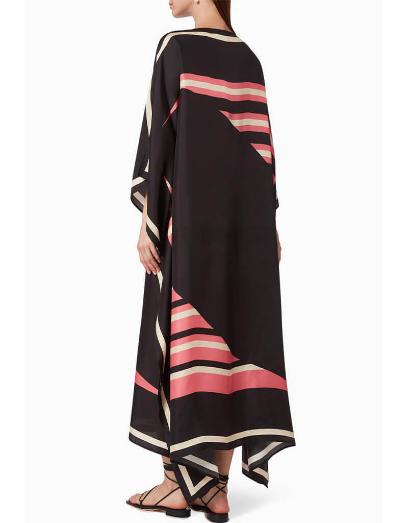 Luxury Black Soft Silk Crepe Kaftan Dress for Women - Elegant Loungewear & Beach Cover Up - Perfect for Resort Wear, Vacation, and Summer Evenings