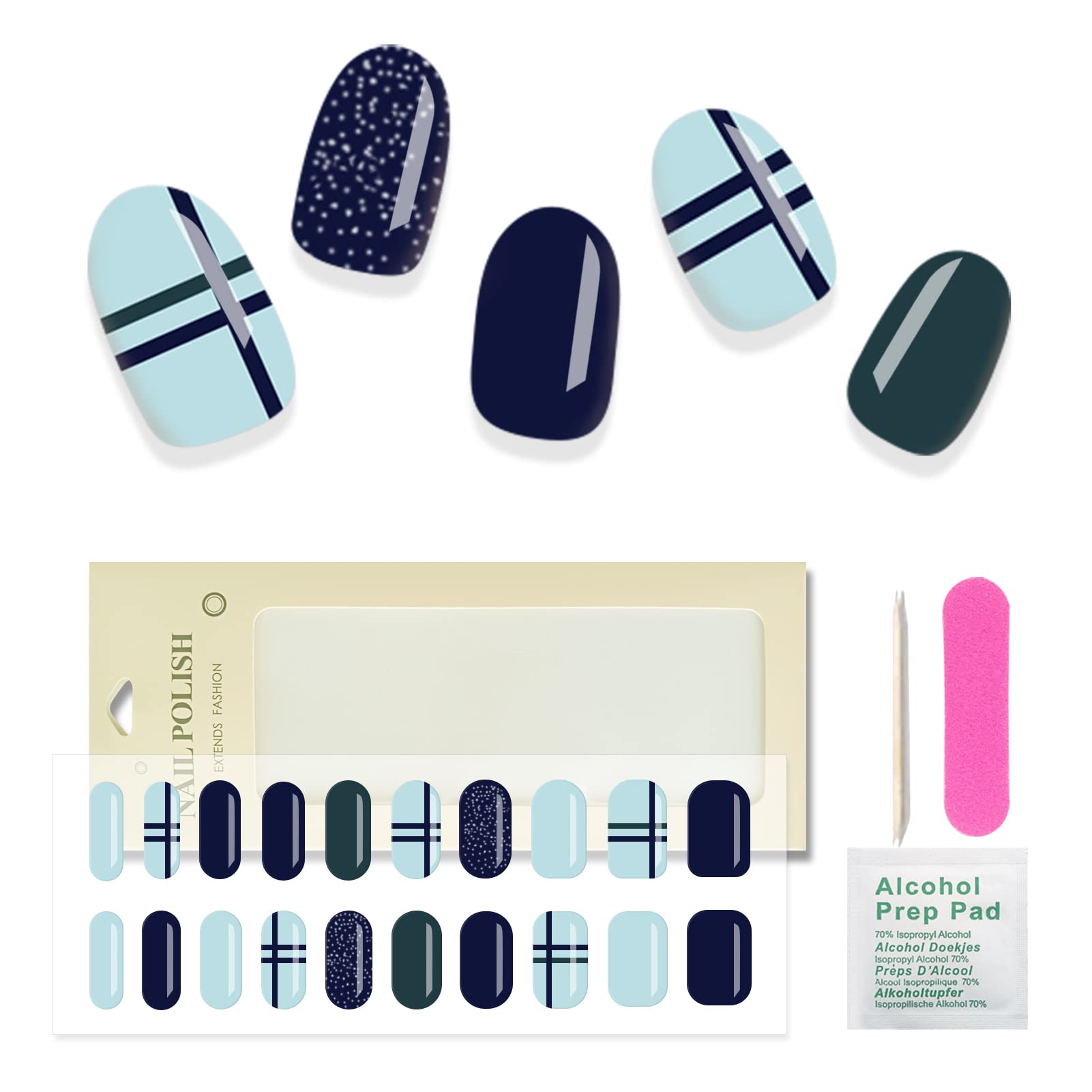 Flowornament No Bake Gel Nail Stickers Kit - 20 Extra Long Glossy Nail Polish Strips with Soft Gel Finish, Long Lasting DIY Gel Nail Wraps for Home Manicure, Party & Special Occasions