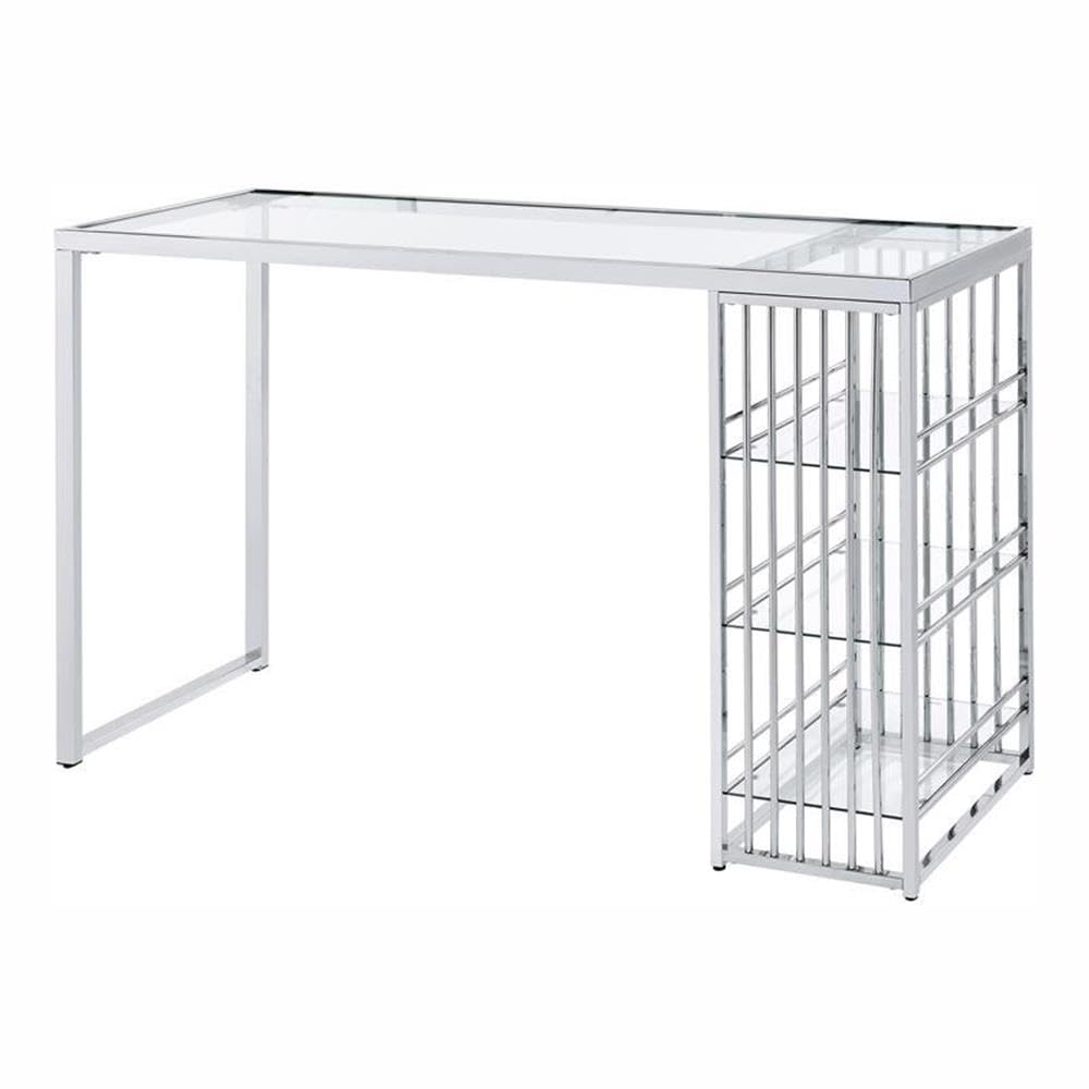 Furniture of America Norvel Modern Chrome Plated Glass Top Bar Table - Perfect for Kitchen, Dining Room & Home Bar Decor