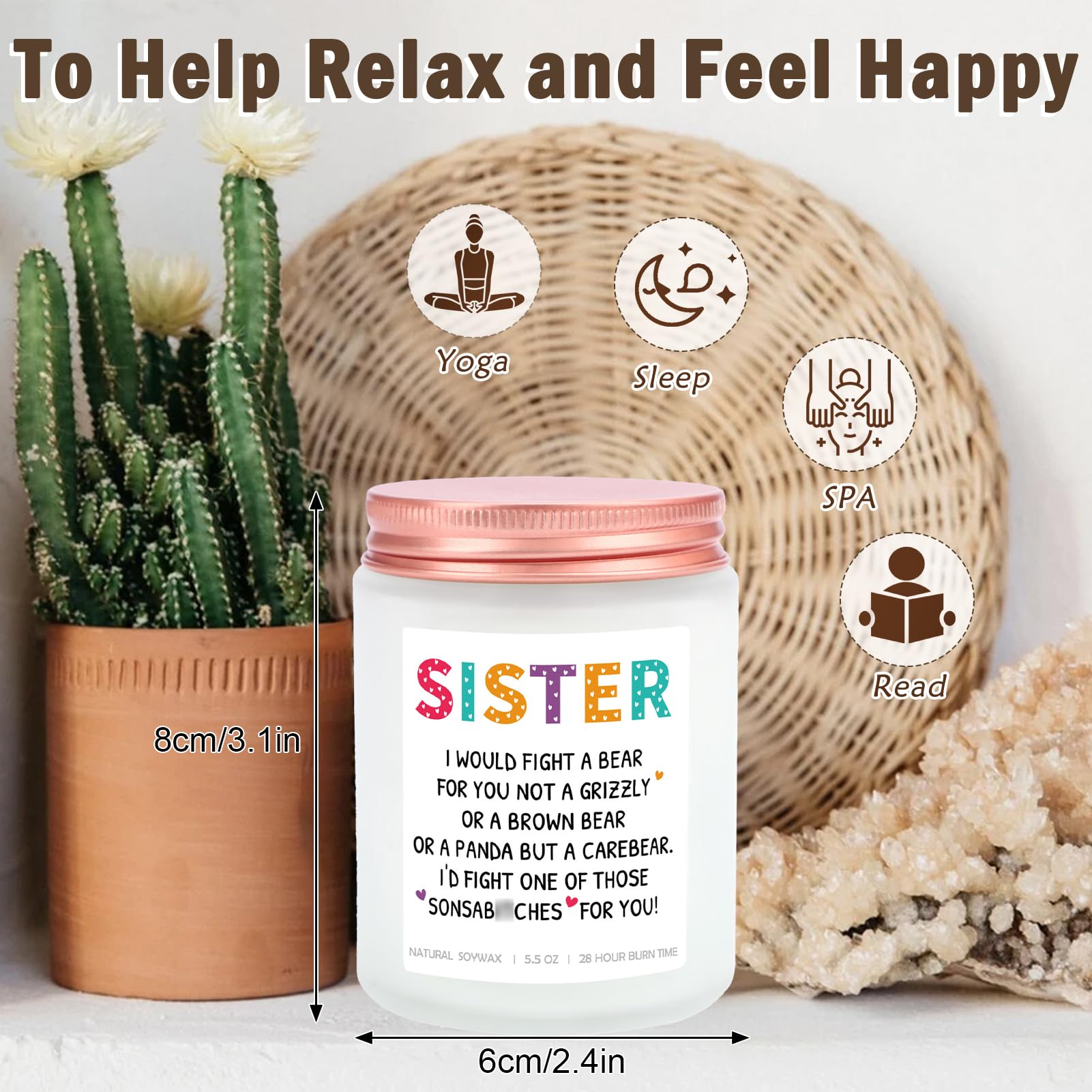 Sister Candles Gifts - Best Friends Friendship Gifts for Women, Funny Birthday Presents for Besties BFF, Lavender Scented Soy Candle (I Would Fight A Bear for You) - Perfect for Sister Bonding, Relaxation & Home Decor