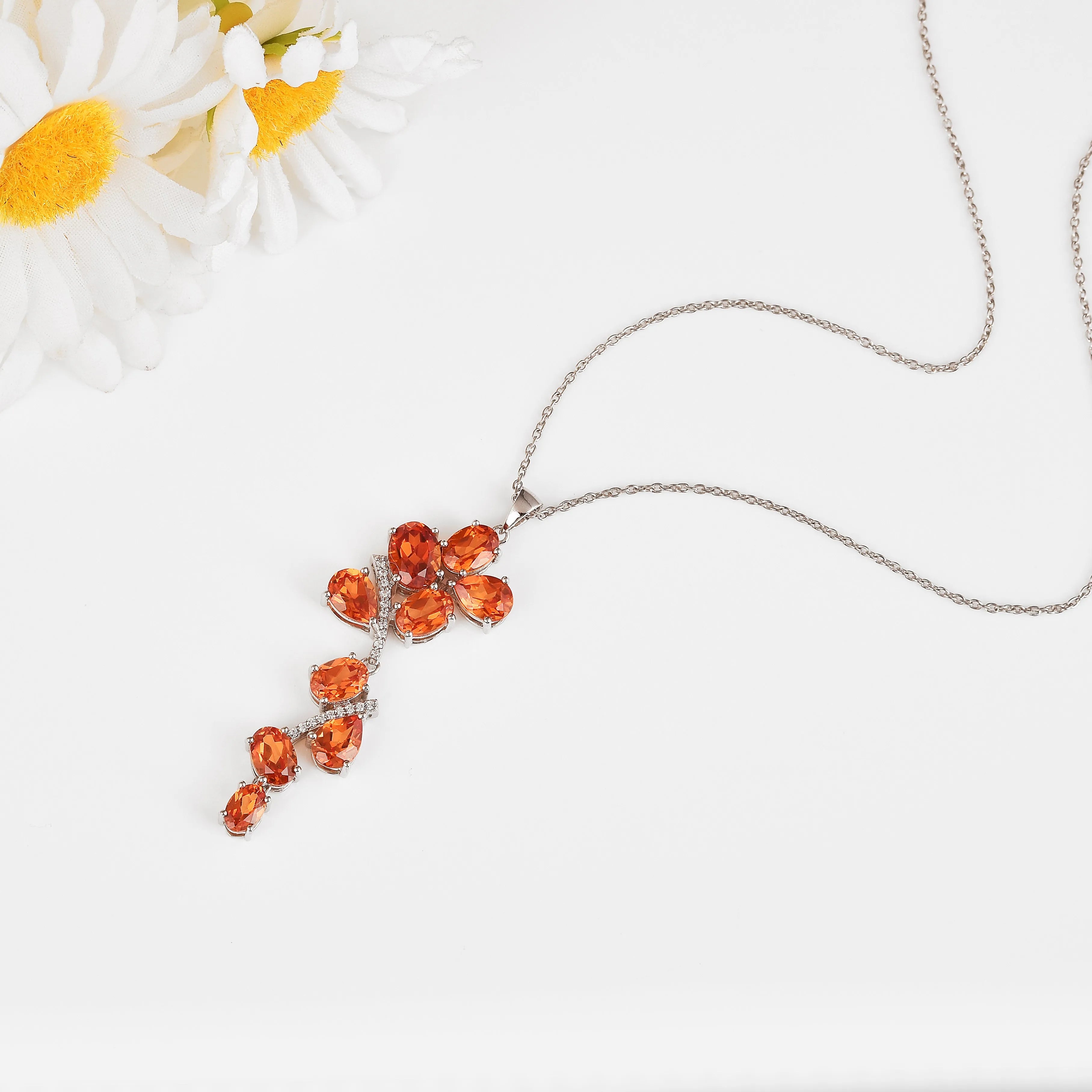 Exquisite Peach Sapphire Leaf Pendant Necklace - Elegant Jewelry for Women | Perfect Gift for Birthday, Anniversary & Special Occasions