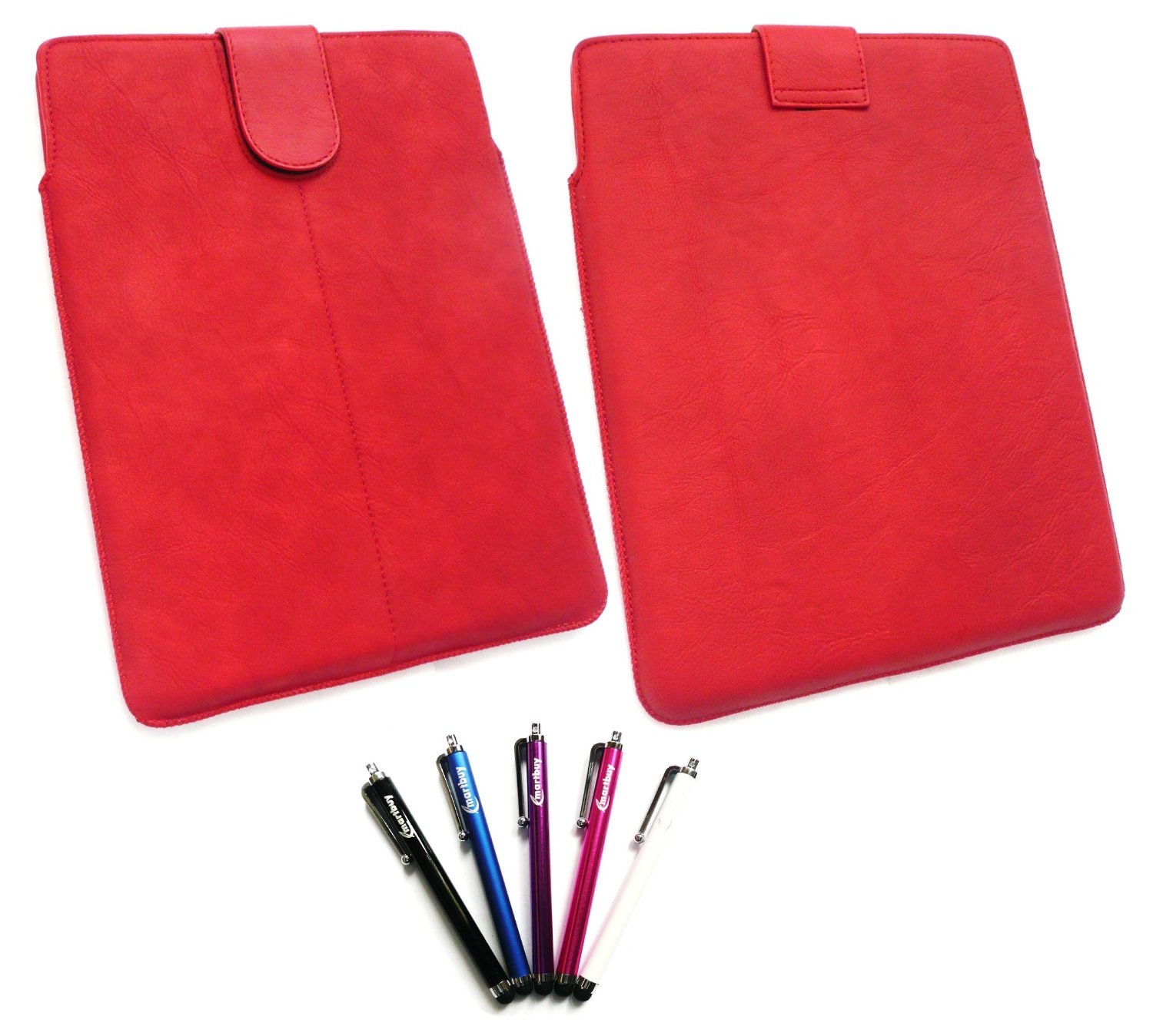 5-Pack Stylus Pen Set with Red PU Leather Pouch - Compatible with Archos 97 Cobalt 9.7