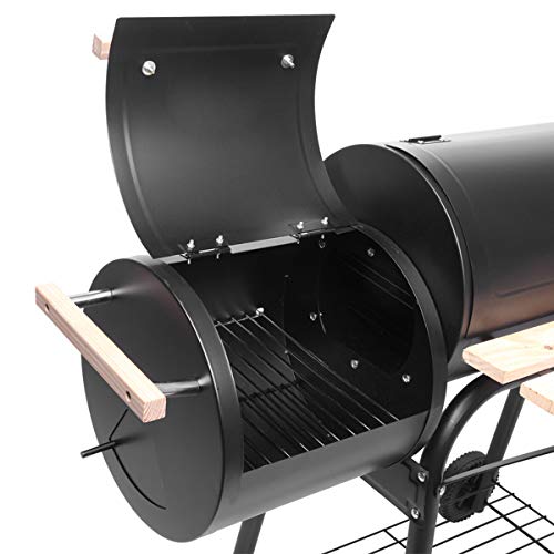 Portable Charcoal BBQ Grill & Offset Smoker - 500-600°F Steel Drum Barbecue Oven with Wheels & Side Fire Box for Backyard, Camping, Picnic & Outdoor Parties | Heavy-Duty Patio Grill for Smoking & Grilling Meat, Vegetables & More