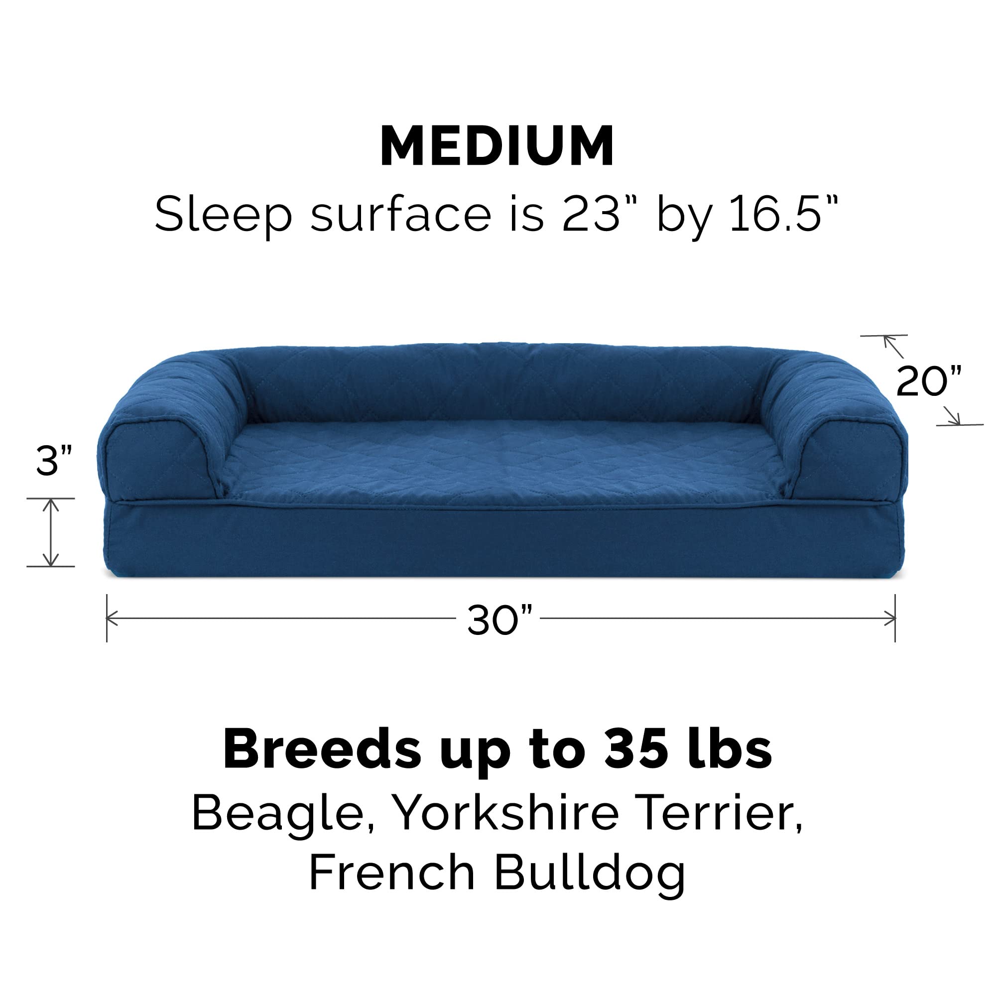 Furhaven Replacement Dog Bed Cover - Quilted Sofa-Style Pet Bedding, Machine Washable Navy Blue Medium Size for Dogs & Puppies | Perfect for Crates, Kennels & Home Use
