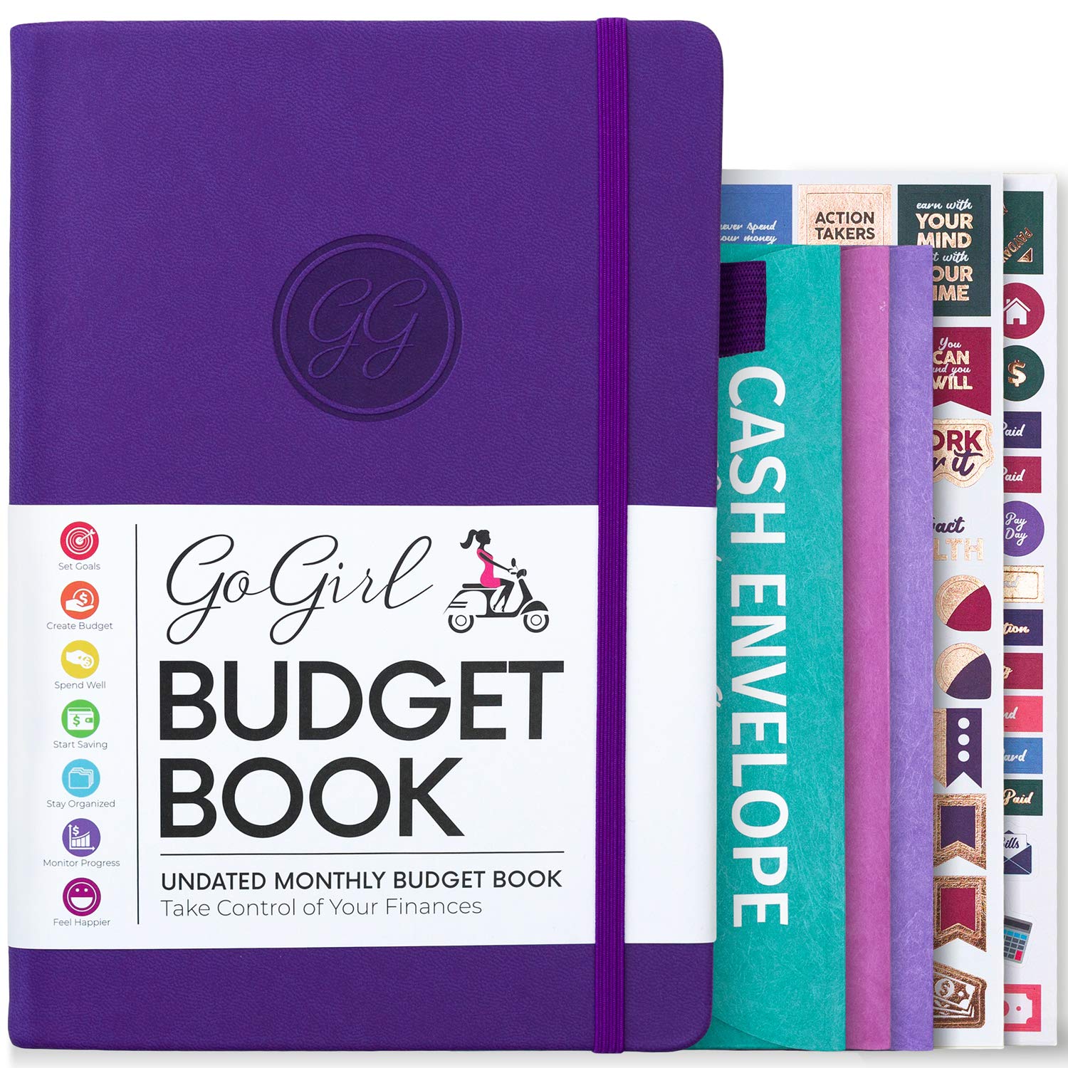 GoGirl Budget Planner - Undated Monthly Financial Organizer & Expense Tracker with Cash Envelopes | A5 Hardcover Purple | Achieve Financial Goals | Perfect for Personal Finance, Bill Tracking & Savings Planning