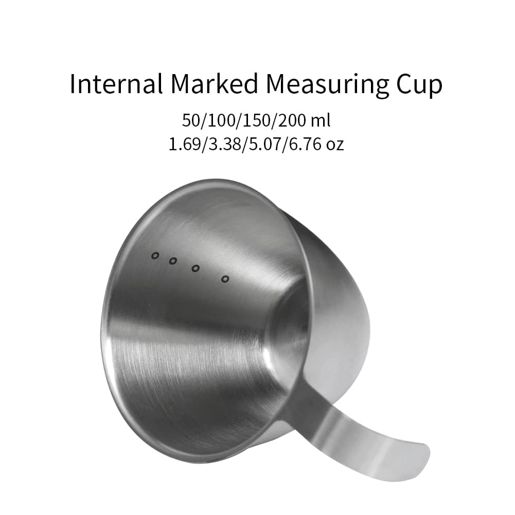 200ml Stainless Steel Espresso Shot Measuring Cup 6.8OZ with Handle & Inside Scale - Perfect for Coffee, Milk, Wine & Liquid Measurement - Barista & Kitchen Essential for Home & Professional Use