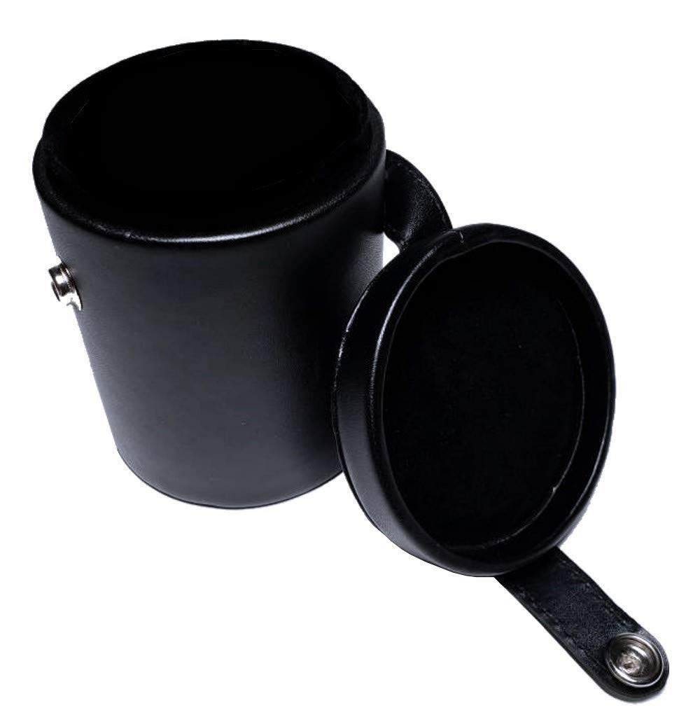 Premium Black Leatherette Dice Cup with Storage - Poker Dice Set Included (Clubs Ace Design) - Perfect for Casino Nights, Poker Parties & Board Games