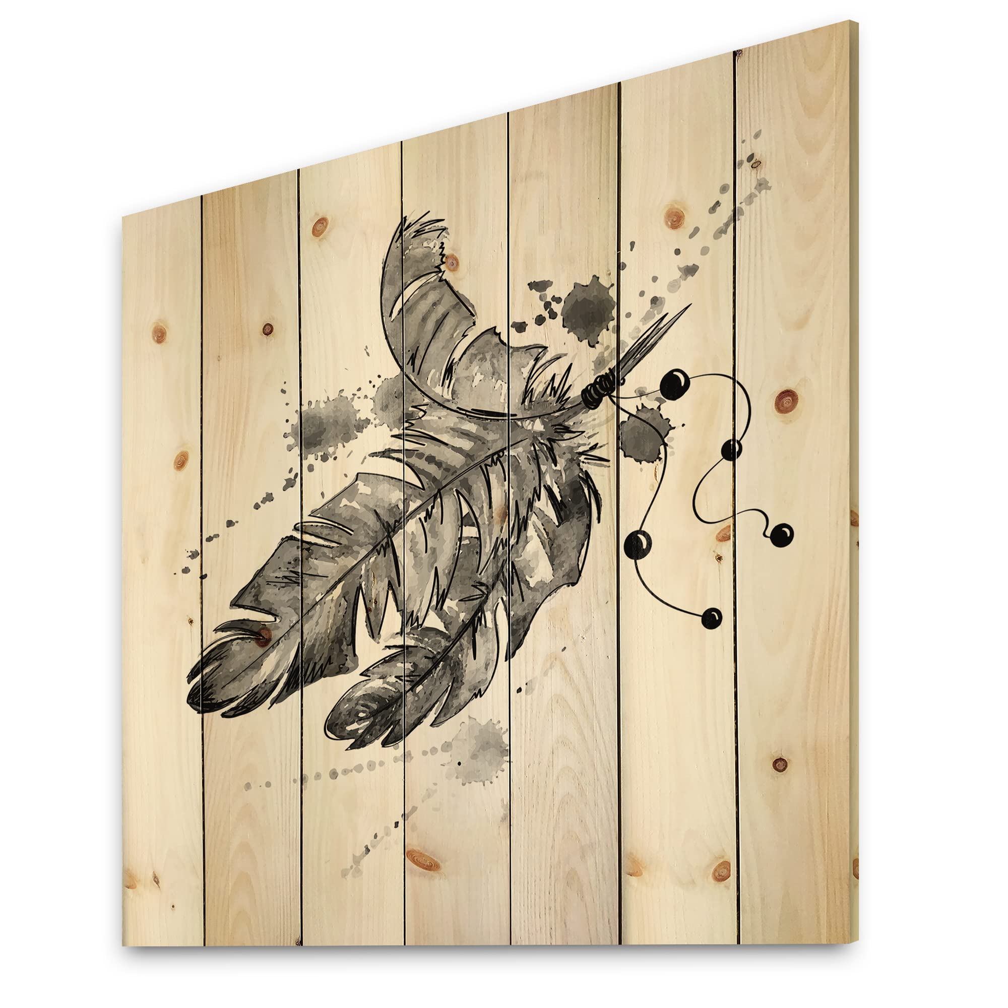 DesignQ Black Bird Feathers Traditional Wood Wall Art - Handcrafted Pine Wood Wall Decor with Animal Prints - Perfect for Living Room, Bedroom & Office Decor