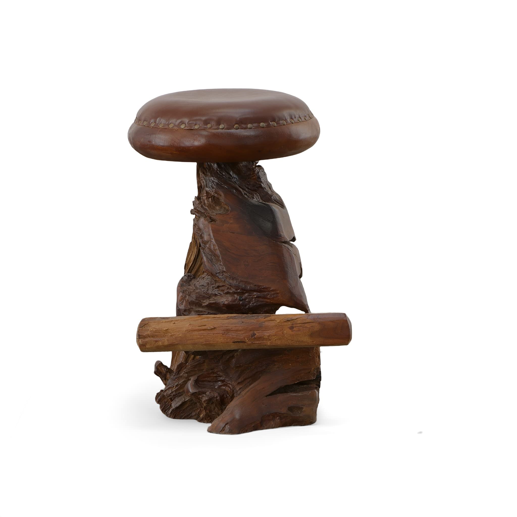 Old Growth Teak Root Counter Stool - Rustic Bar Stool for Kitchen Island, Breakfast Nook & Outdoor Dining - Solid Wood Bar Height Stool with Natural Wood Grain