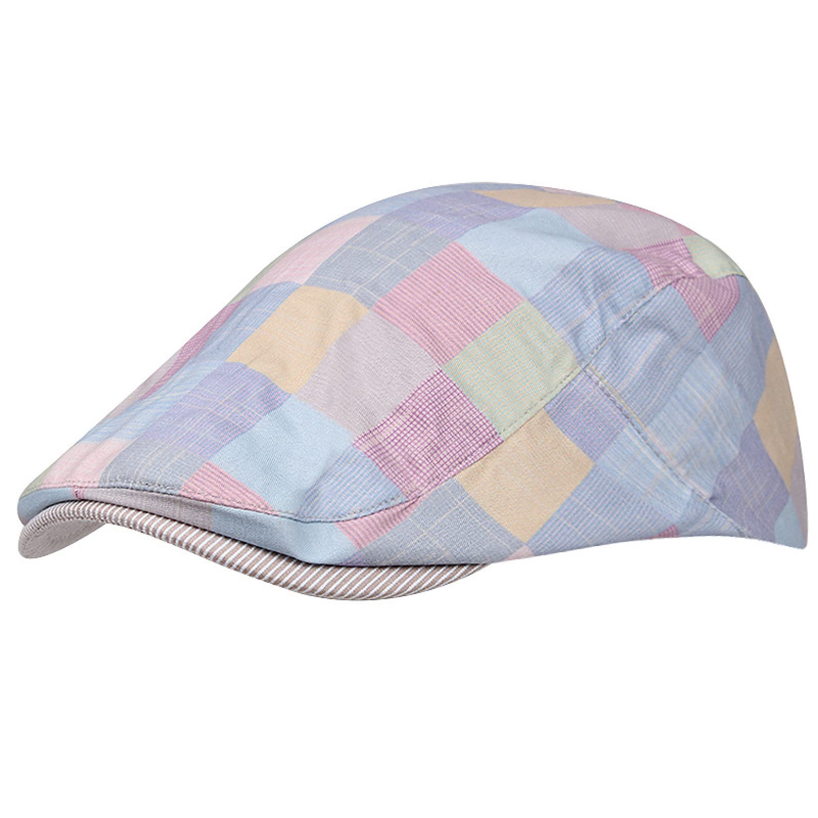 Classic Colorful Striped Plaid Newsboy Cap for Men - Summer Cotton Flat Gatsby Hat, Golf & Cabbie Beret - Perfect for Casual Wear, Outdoor Activities & Vintage Fashion