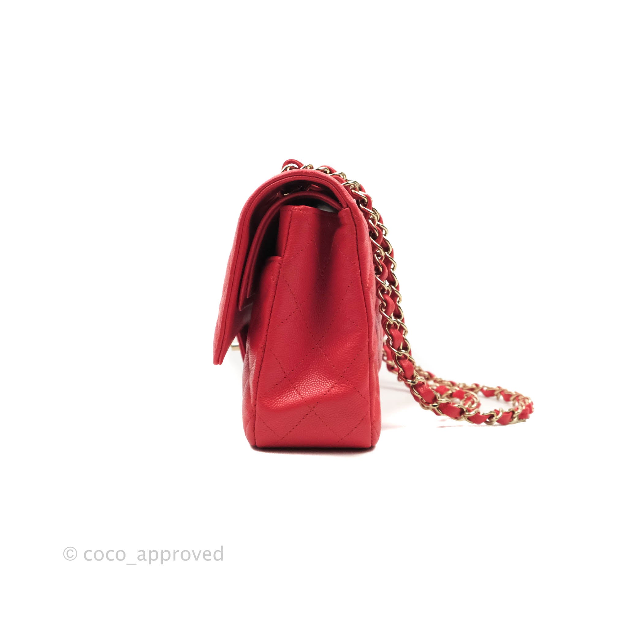 Chanel Classic M/L Medium Double Flap Bag in Chilli Red Caviar Leather with Gold Hardware 19C - Luxury Designer Handbag for Women, Perfect for Parties, Dating & Special Occasions