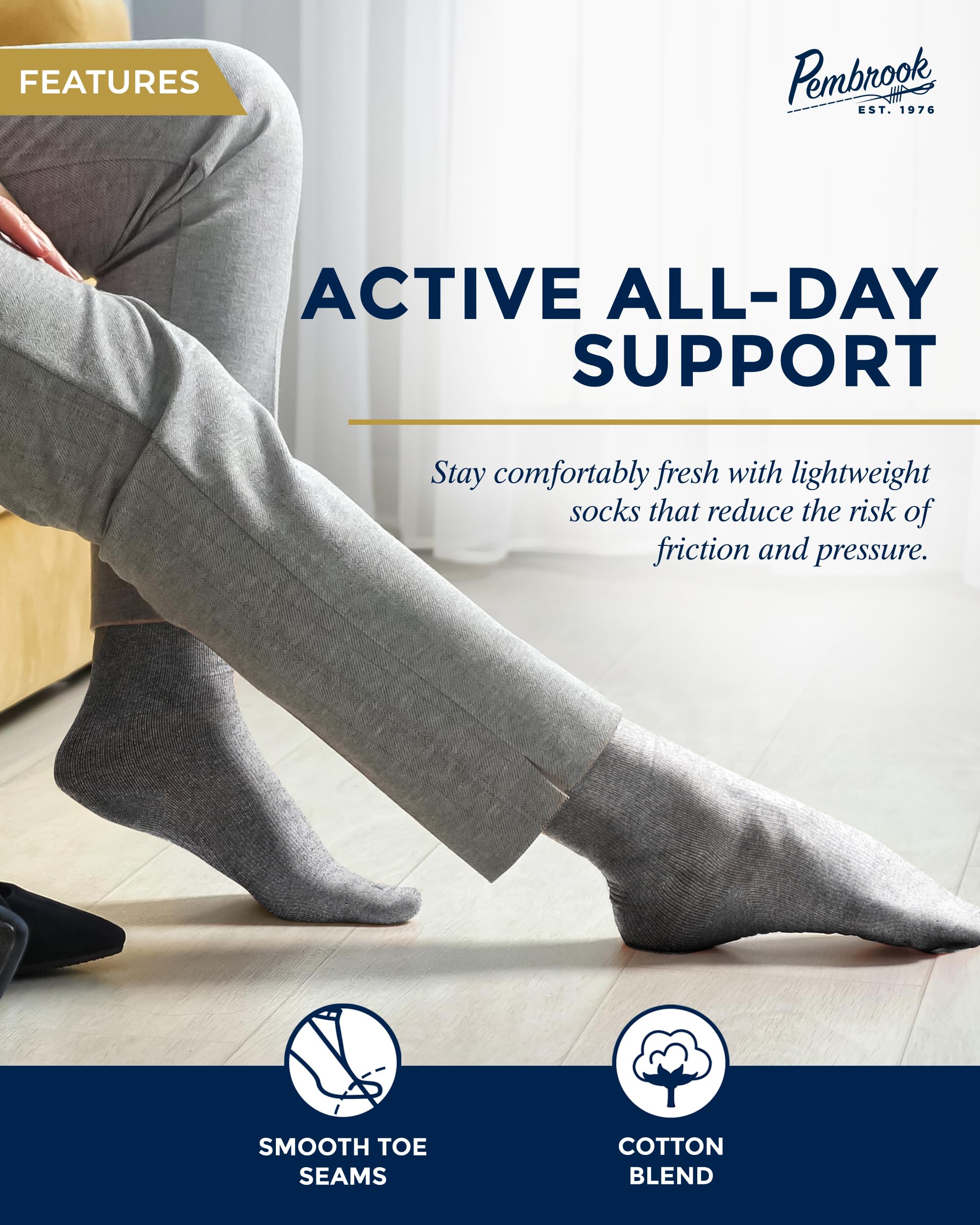 Pembrook Men's Light Compression Socks 6-Pack (8-15 mmHg Graduated Support) - Ideal for Running, Travel & Circulation - Size 9-12