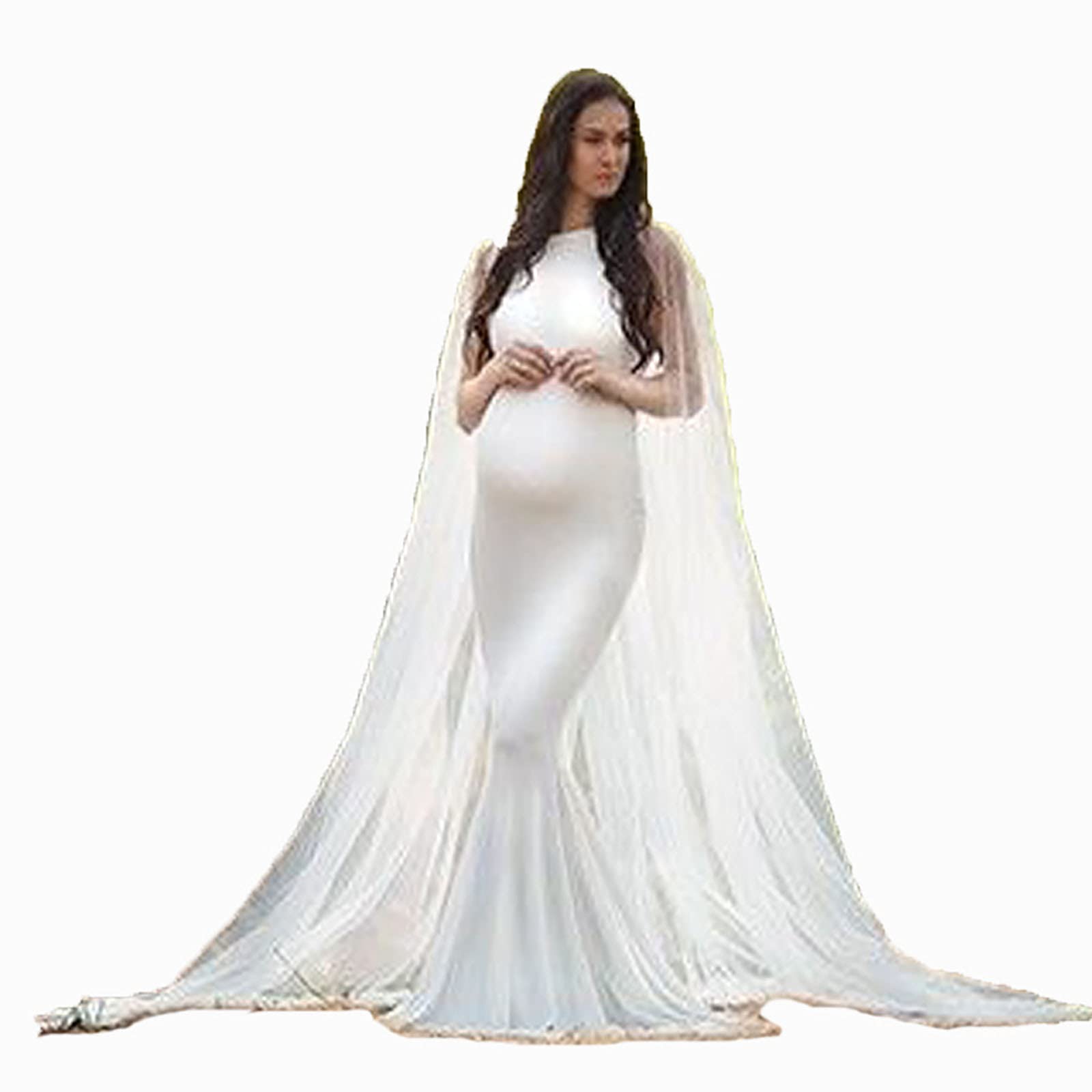 Elegant Maternity Maxi Dress for Pregnancy Photo Shoot - Long Chiffon & Tulle Fancy Gown for Women - Perfect for Maternity Photography, Baby Showers, and Special Occasions