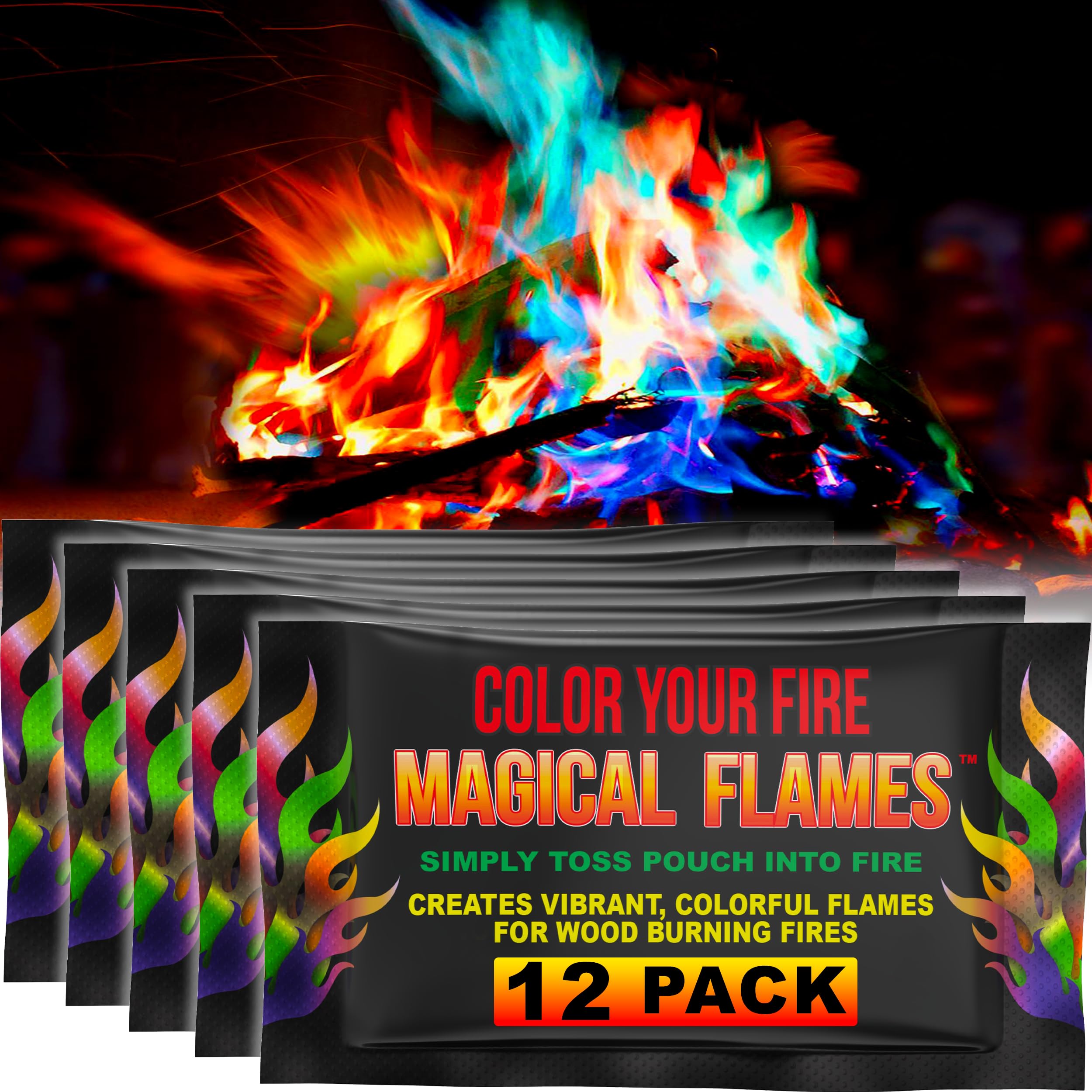 Magical Flames Fire Color Changing Packets - 12 Pack | Fire Pit & Camping Accessories | Enhance Campfire Experience for Backyard, Beach & Outdoor Gatherings