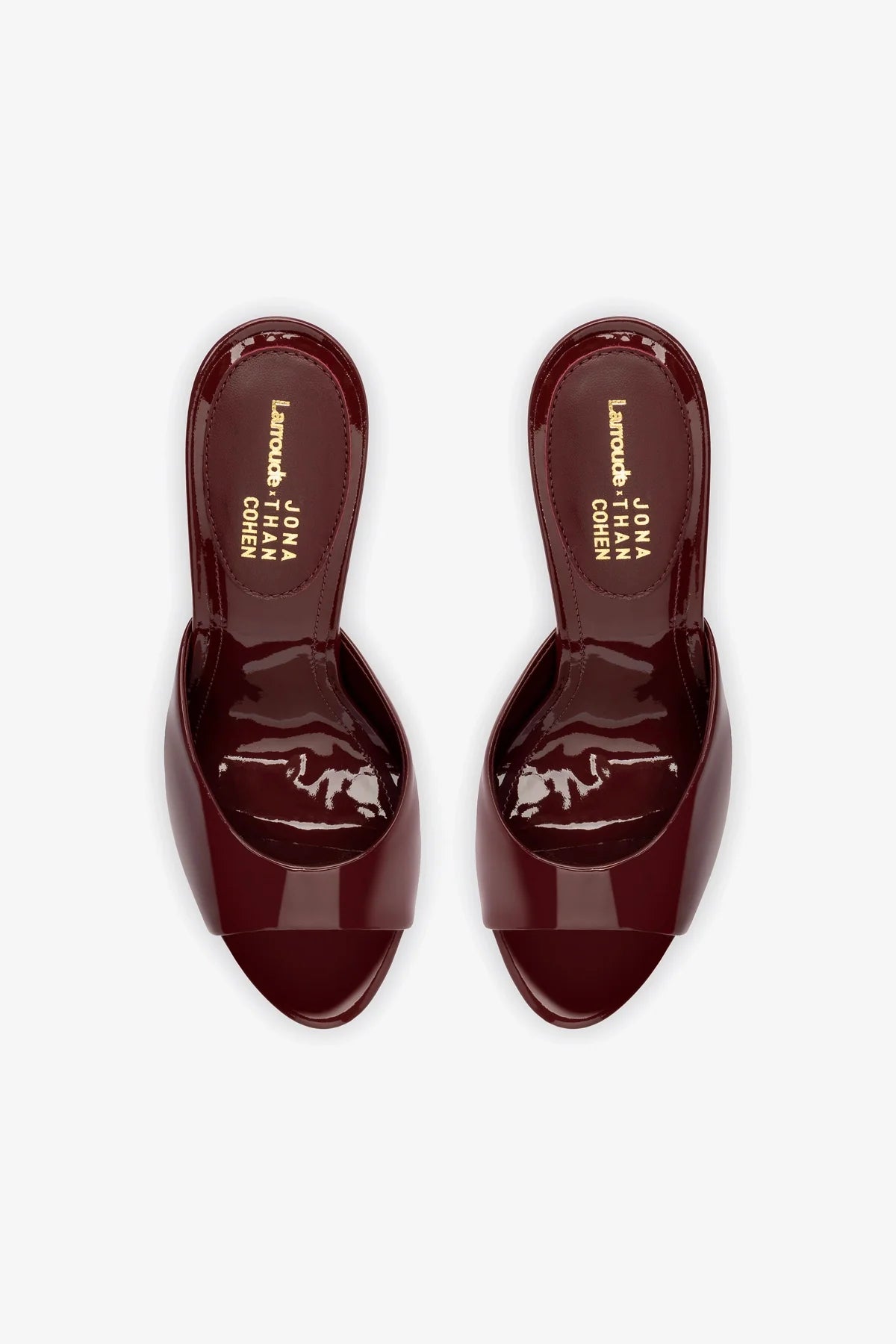 Larroudé x Jonathan Cohen Burgundy Patent Leather Mules - Stylish & Comfortable Women's Shoes for Work, Parties & Everyday Wear