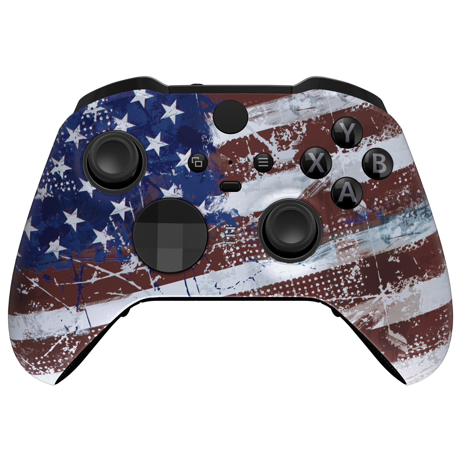eXtremeRate US Flag Faceplate Cover for Xbox One Elite Series 2 Controller (Model 1797) - Soft Touch Front Housing Shell Replacement Kit with Thumbstick Accent Rings - Perfect for Gaming Enthusiasts & Custom Controller Builders