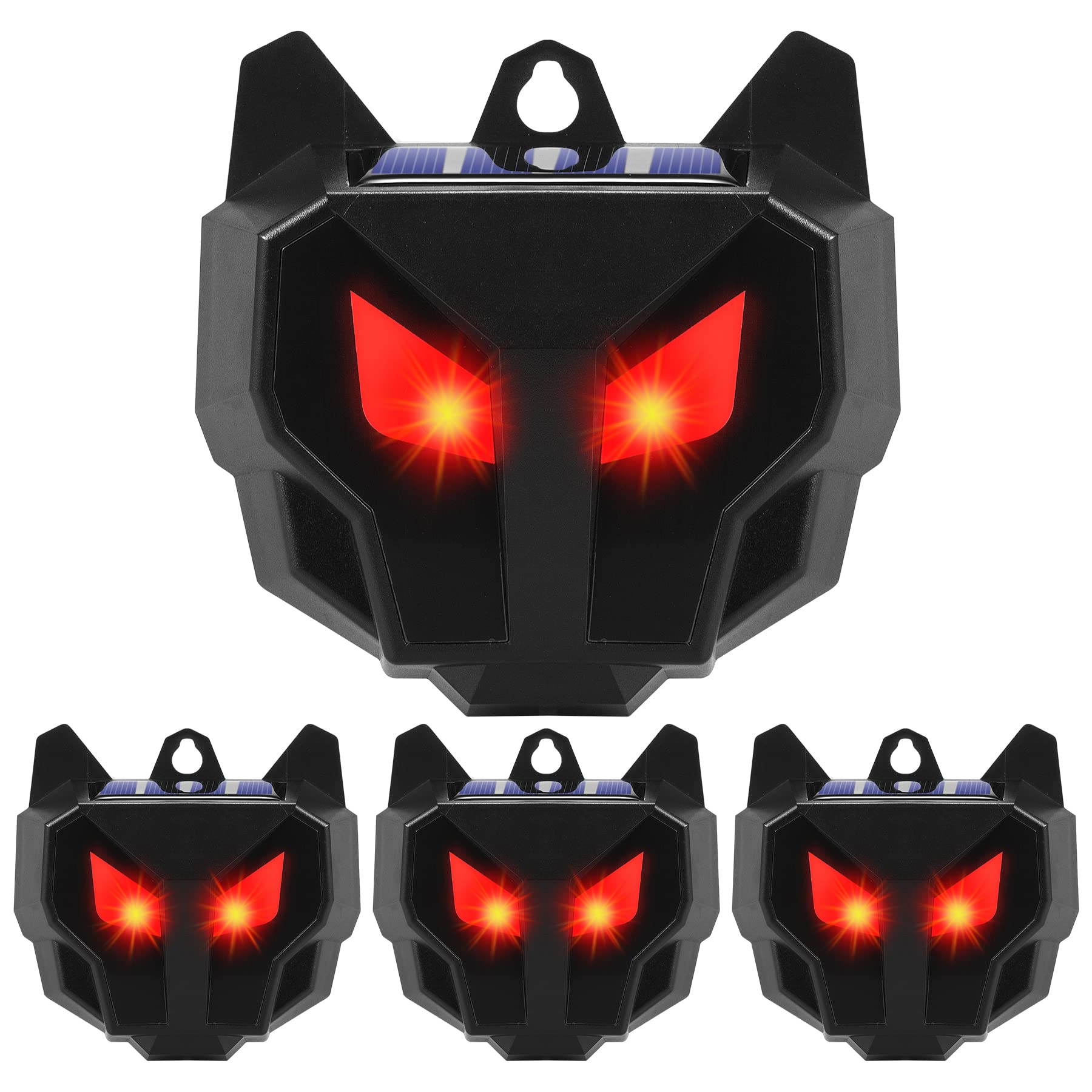 4 Pack Solar Powered Animal Repeller with Motion Sensor & Red LED Lights - Outdoor Pest Control for Raccoons, Skunks, Coyotes, Deer - Waterproof Garden Protection for Yard, Chicken Coop, Farm (Perfect for Nighttime Security & Wildlife Deterrence)