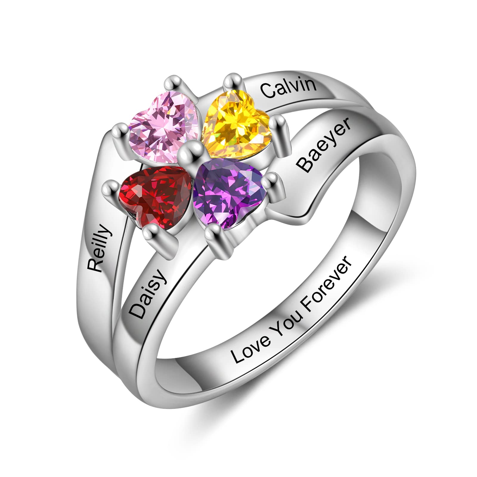 Personalized Mothers Ring with 2-4 Birthstones - Custom Name Promise Ring for Women, Mom, Wife, Daughter & Girlfriend - Unique Jewelry Gift for Mother's Day, Christmas & Special Occasions - Perfect for Anniversaries, Birthdays & Family Celebrations