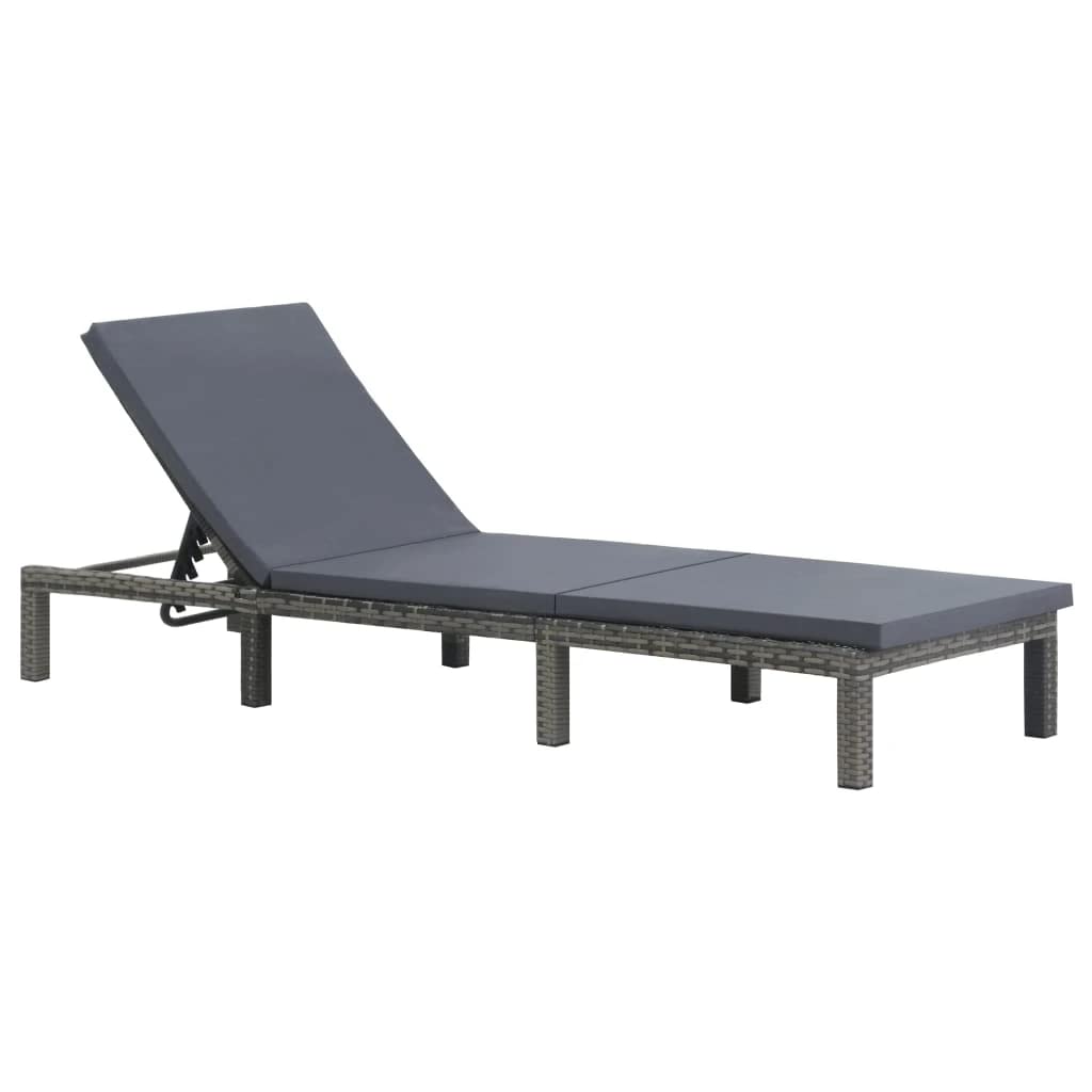 vidaXL Sun Lounger with Cushion - Outdoor Garden Patio Poolside Chaise Lounge Furniture - Poly Rattan Anthracite - Perfect for Relaxing by the Pool, Backyard Lounging, and Beachside Comfort