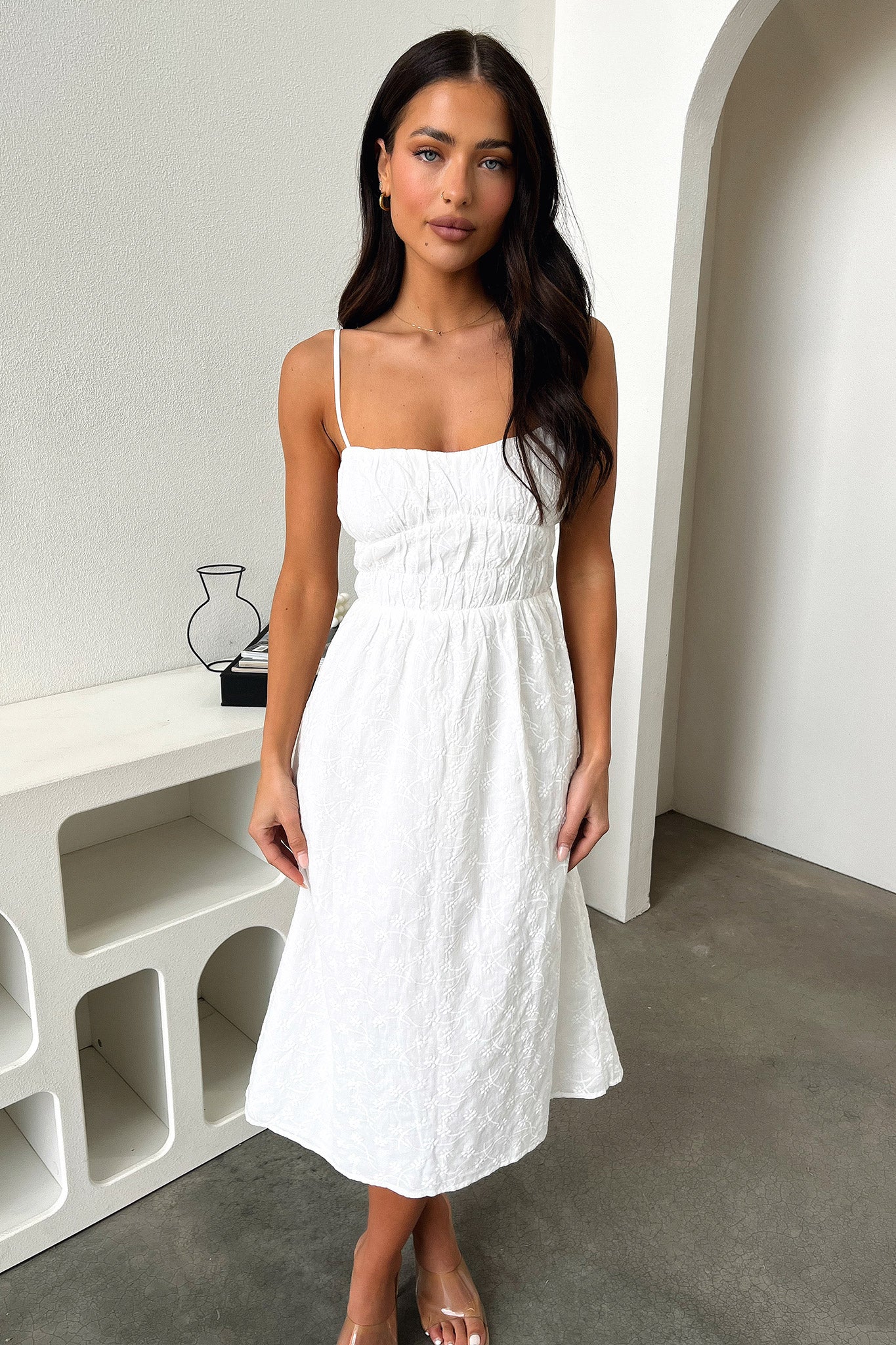 Elegant Mik White Midi Dress for Women - Perfect for Weddings, Parties & Office Wear