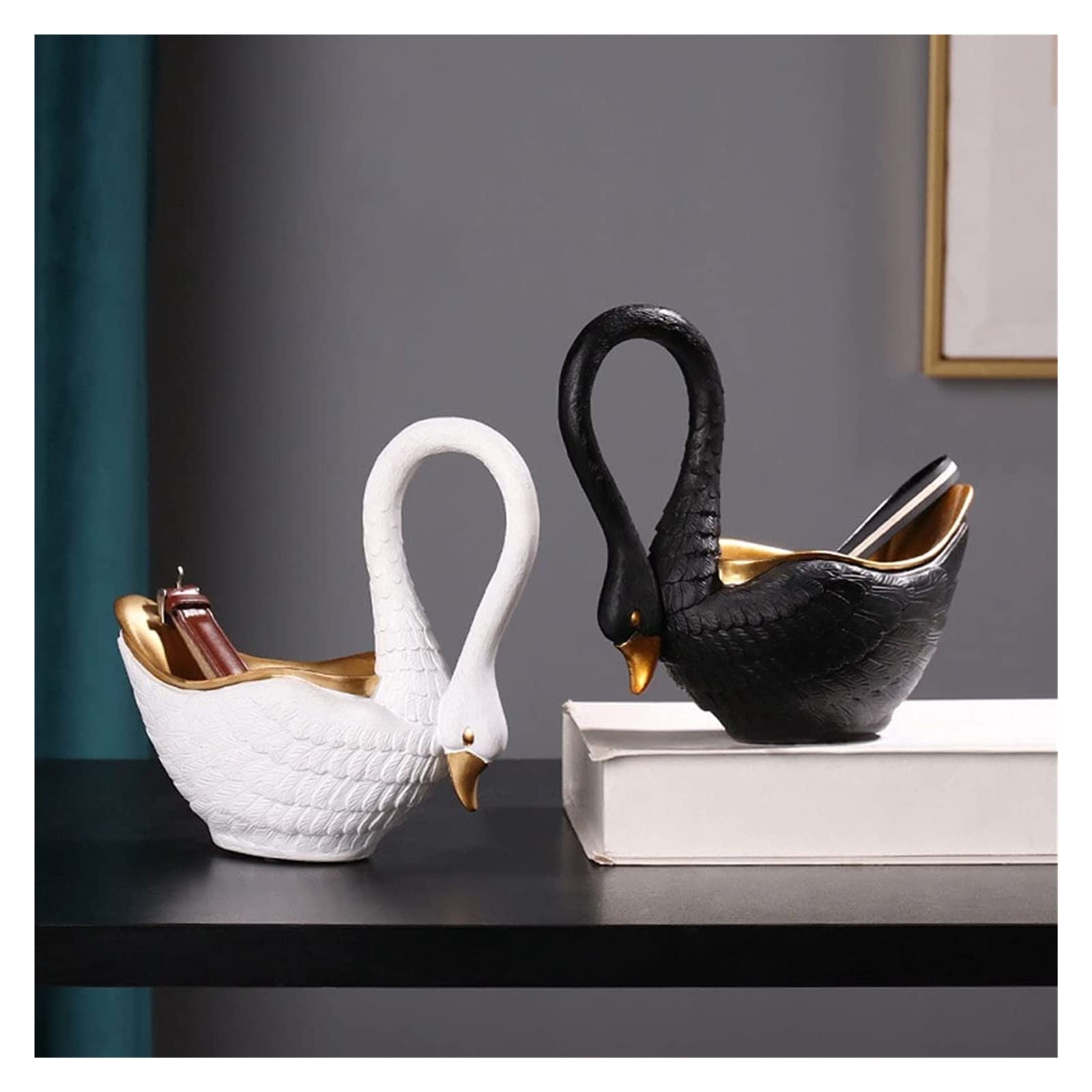 Elegant Black Resin Swan Sculpture - Home & Office Table Decor, Desktop Ornament, Living Room Decoration for Parties & Gifts | Perfect for Wedding Centerpieces, Shelf Displays & Luxury Home Accents