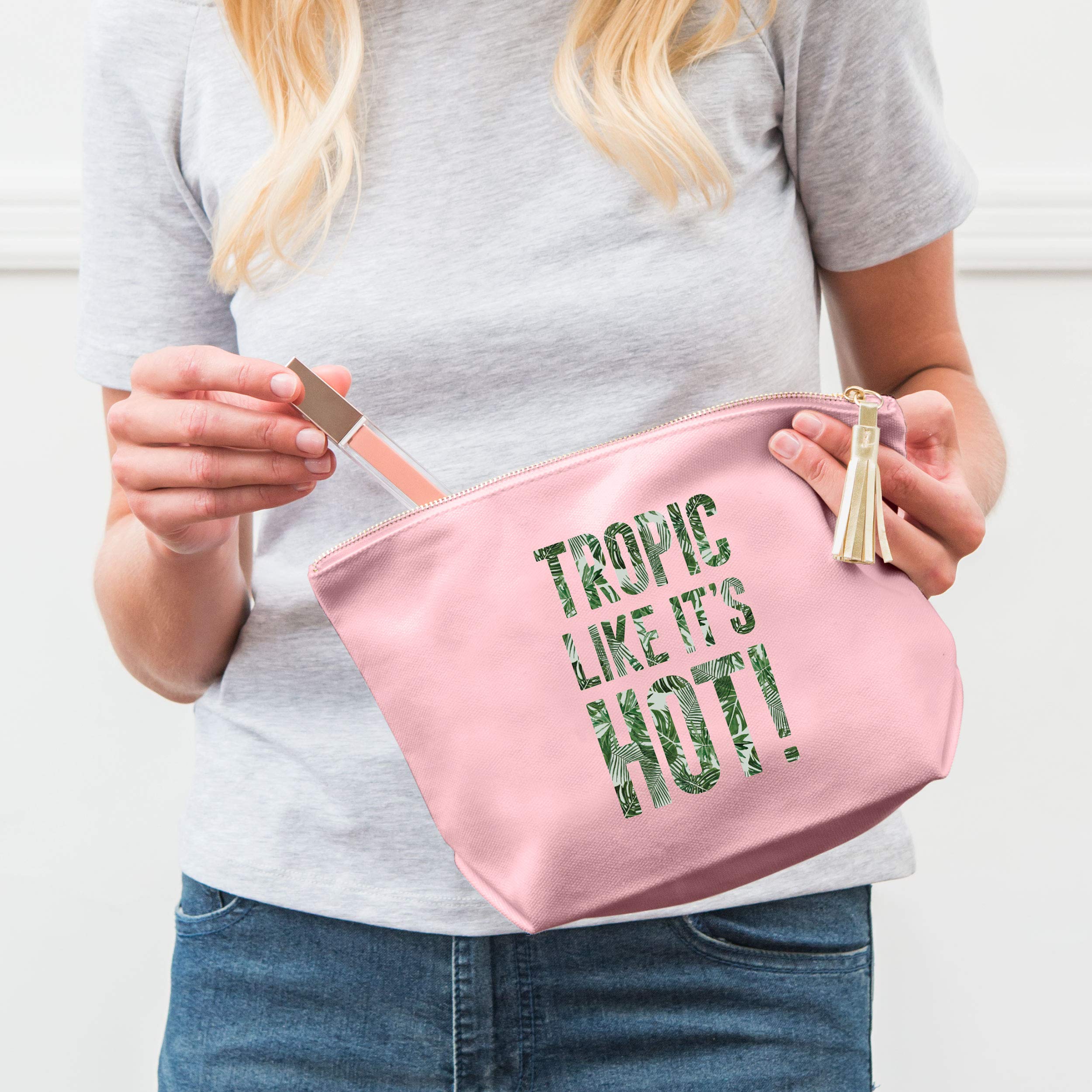 WEDDINGSTAR Large Personalized Canvas Makeup Bag - Tropical Beach Theme Pastel Pink | Perfect for Bridal Shower, Bachelorette Party & Travel Cosmetic Organizer