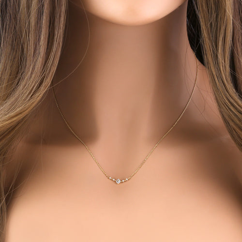14K Yellow Gold V-Shaped CZ Necklace for Women - Elegant Cubic Zirconia Pendant for Everyday Wear & Special Occasions