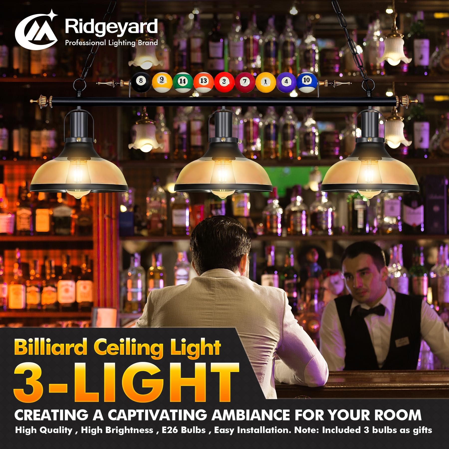 Premium Hanging Pool Table Light Fixture - Adjustable 27