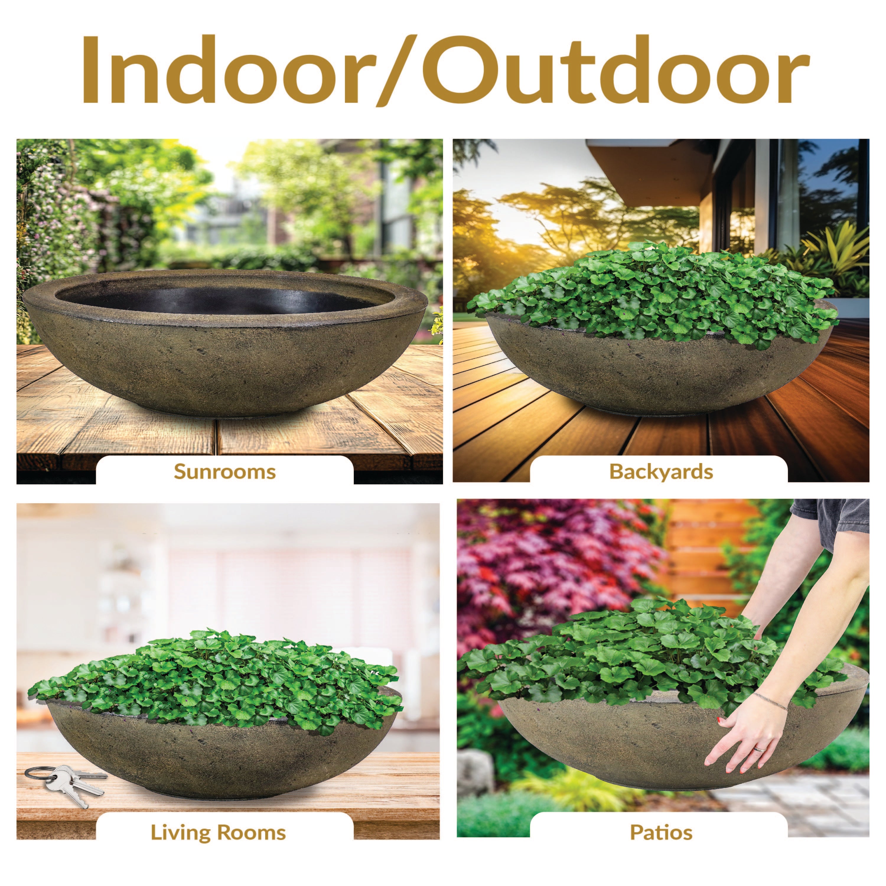 20.75 Inch Sunnydaze Percival Polyresin Outdoor Planter Bowl - Durable Garden Decor for Patio, Porch & Backyard Landscaping