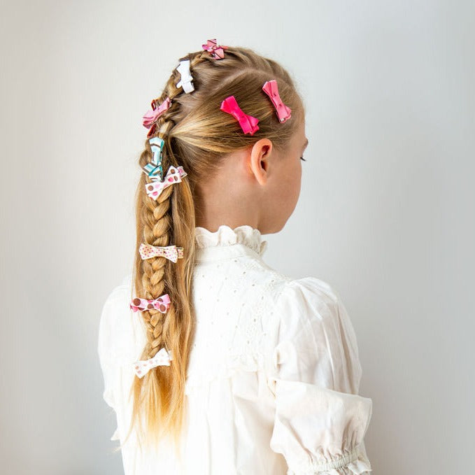 5-Piece Small Hair Bows Set - Plain Pink & White for Girls, Toddlers, Babies - Perfect for Parties, Weddings, School & Everyday Accessories