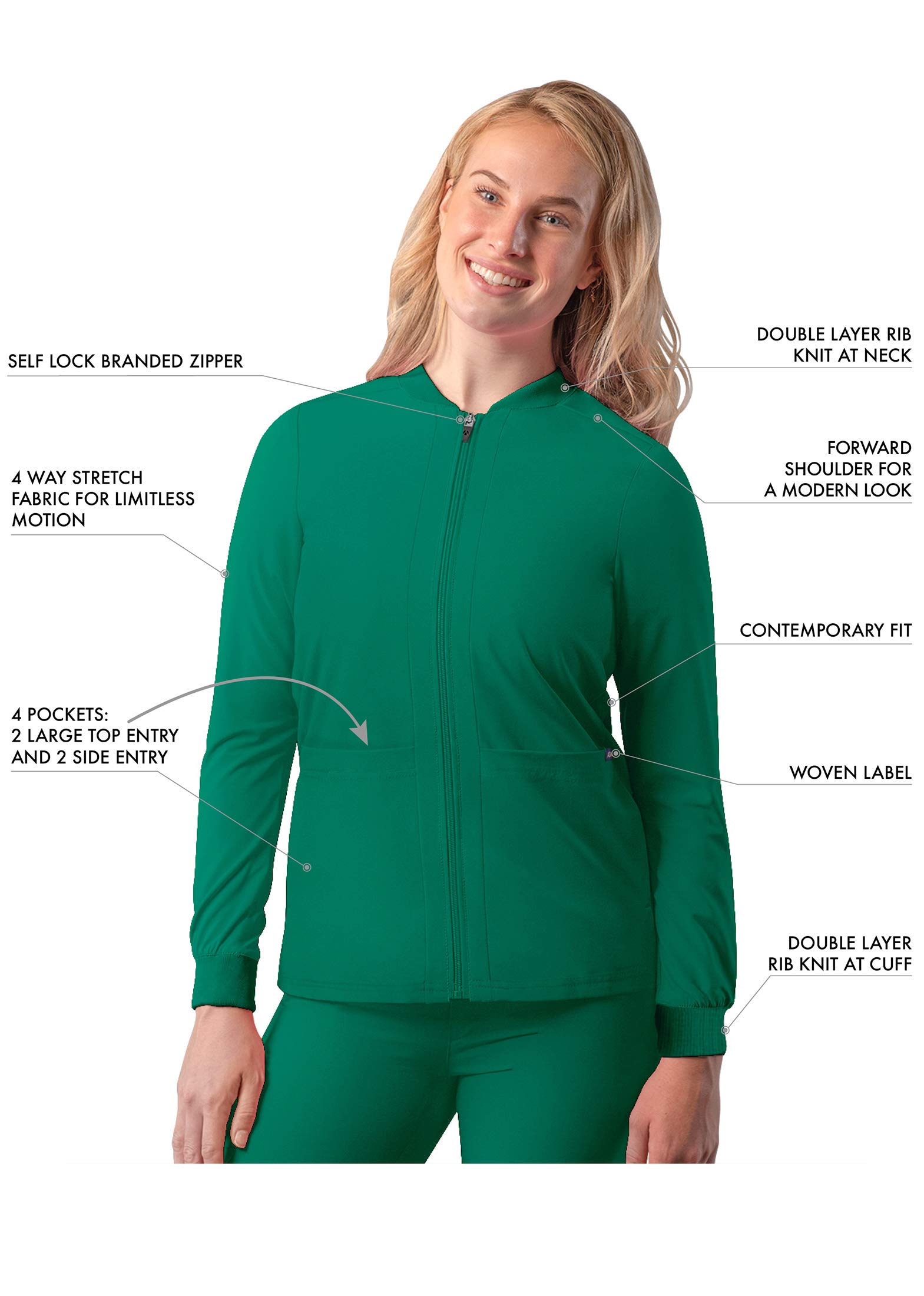 Adar Addition Women's Zippered Bomber Scrub Jacket - Comfortable Medical Uniform for Nurses & Healthcare Professionals - Perfect for Hospitals, Clinics & Work Shifts