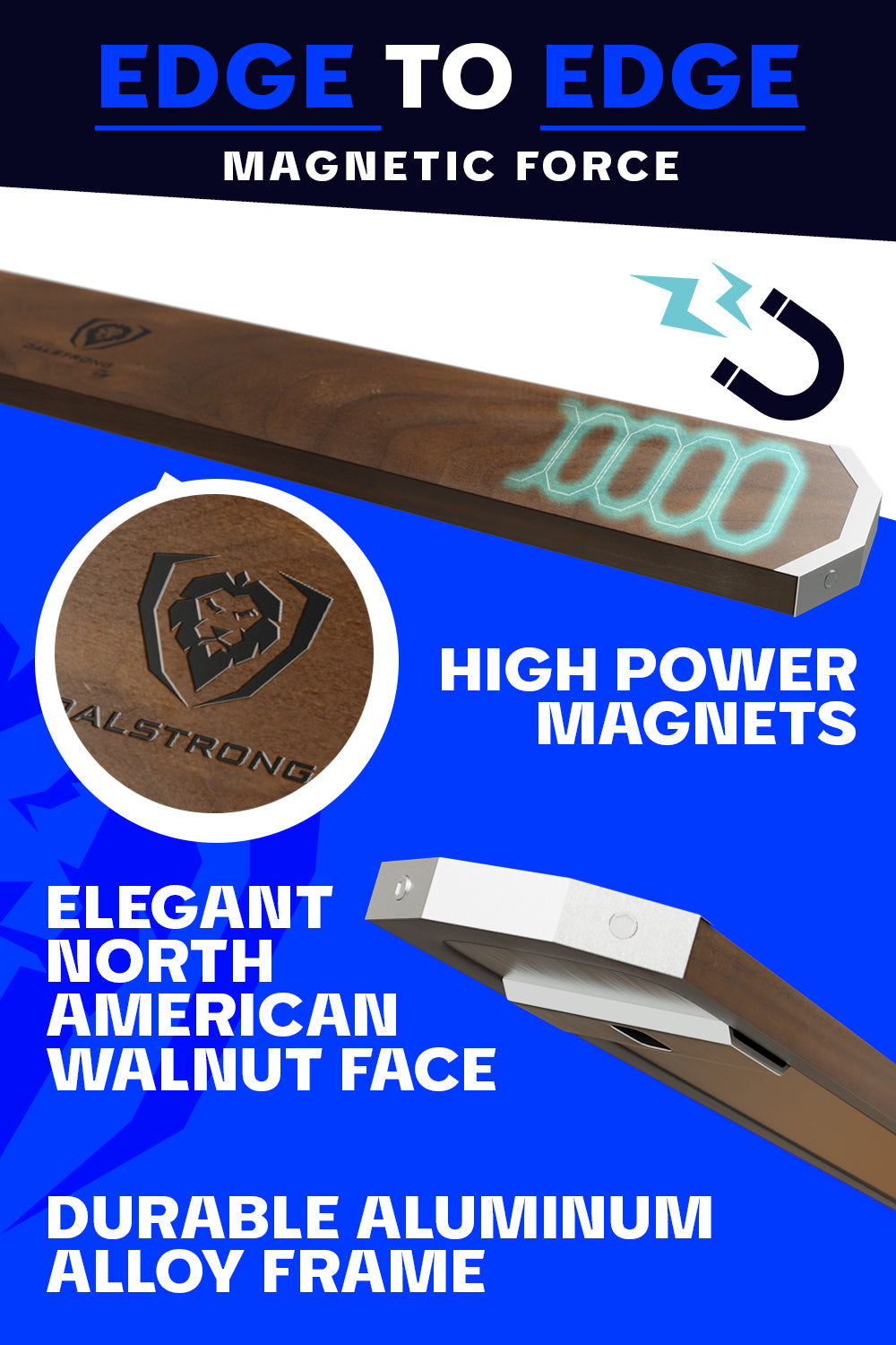 Premium Walnut Magnetic Knife Holder - Strong Wall-Mounted Knife Storage for Kitchen | Dalstrong © | Perfect for Chefs & Home Cooks Organizing Knives Safely