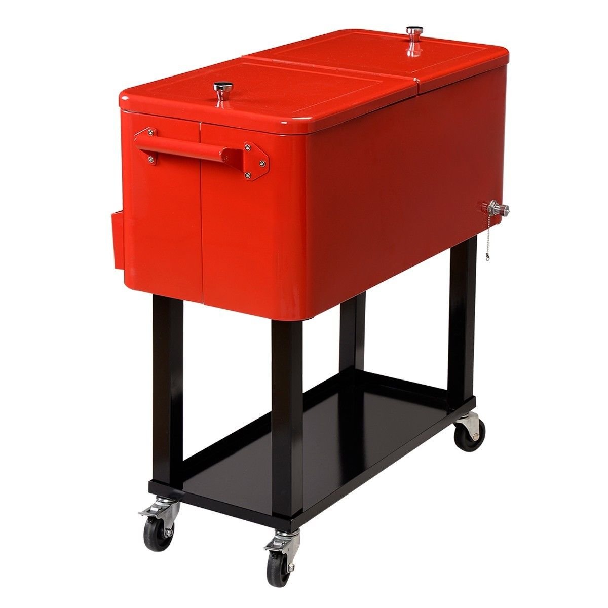 80 Quart Patio Deck Cooler with Wheels - Heavy Duty Solid Steel Construction for Outdoor Parties, BBQs, Camping & Tailgating - Portable Rolling Cooler for Home, Beach & Backyard Use