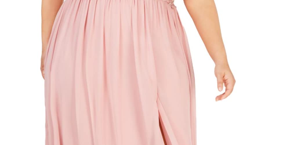 Plus Size Embellished Crochet Evening Dress for Women - Pink Formal Gown Size 18W | Perfect for Weddings, Galas & Special Occasions