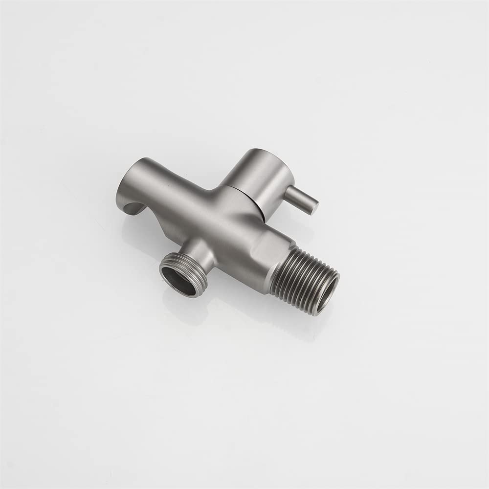 Wall Mount Handheld Shower Head Holder with Hose Connector & Shut Off Valve - Brushed Nickel Shower Wand Bracket for Bathroom, Bidet Sprayer & Toilet Accessories - Perfect for Home, RV and Mobile Use