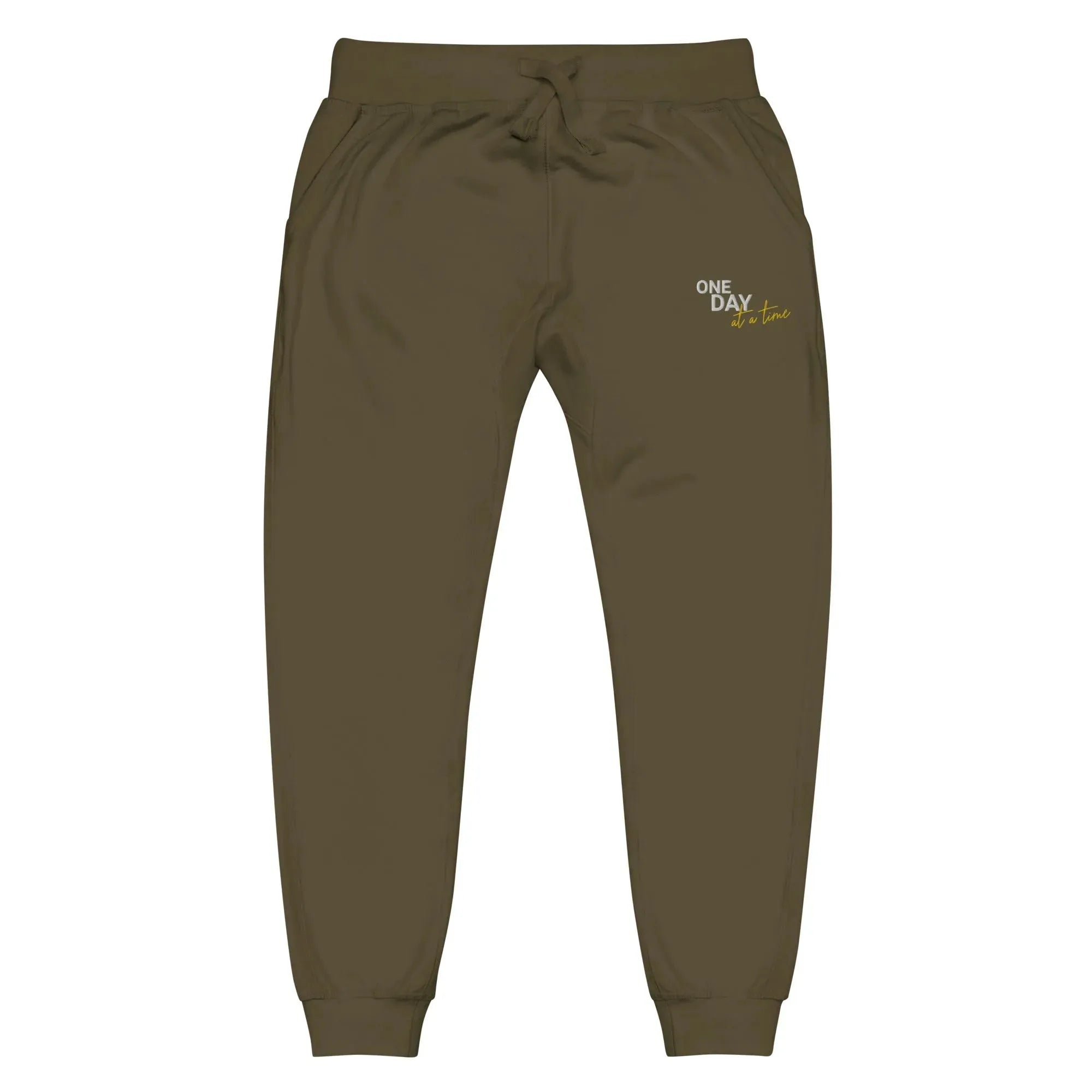 One Day At A Time Embroidered Unisex Fleece Sweatpants - Cozy Loungewear for Relaxing at Home, Yoga, and Casual Outings
