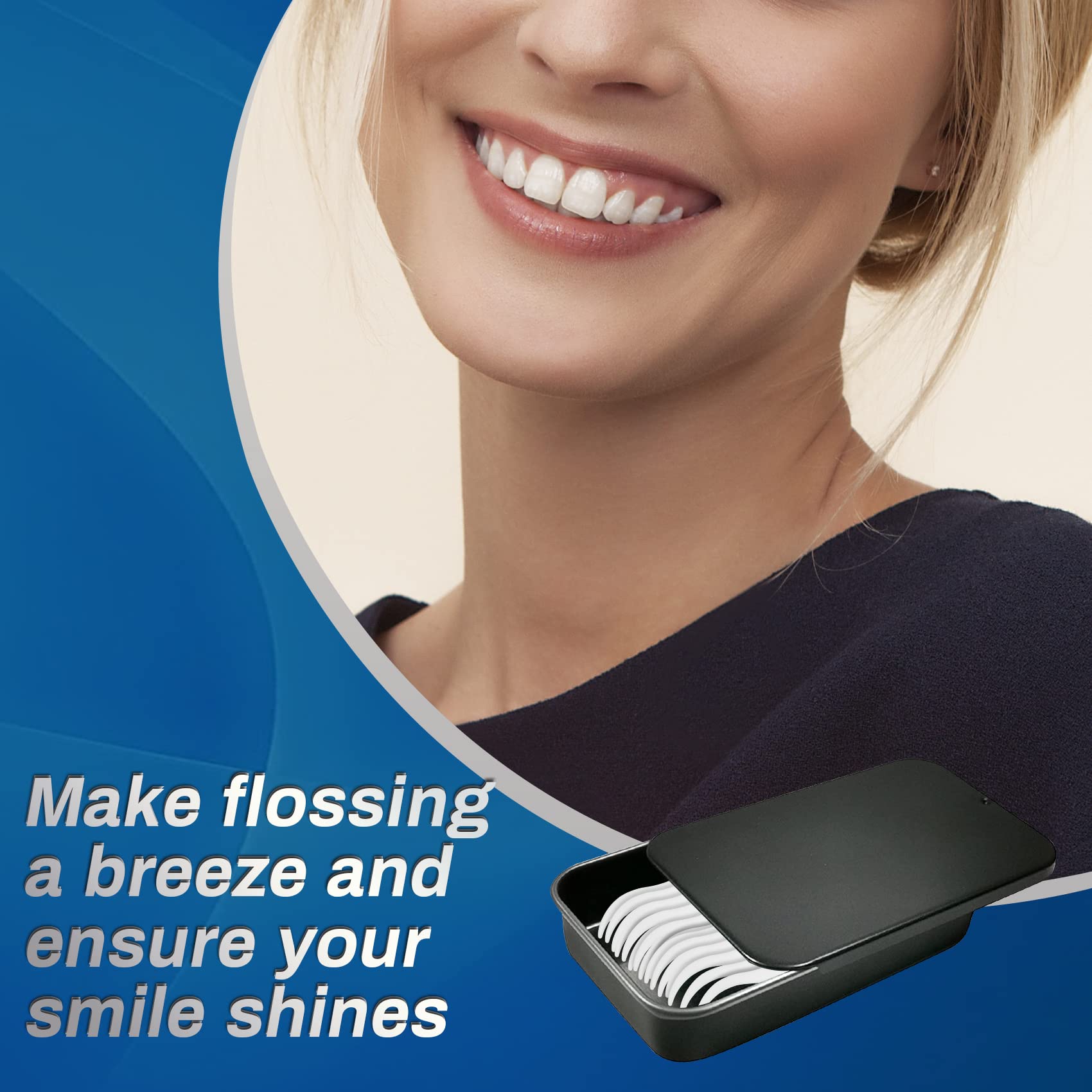 Portable Dental Floss Holder with 200 Refillable Floss Picks - Travel-Friendly Oral Hygiene Case for Teeth Cleaning at Home, Office & On-The-Go (Black, 2-Pack)