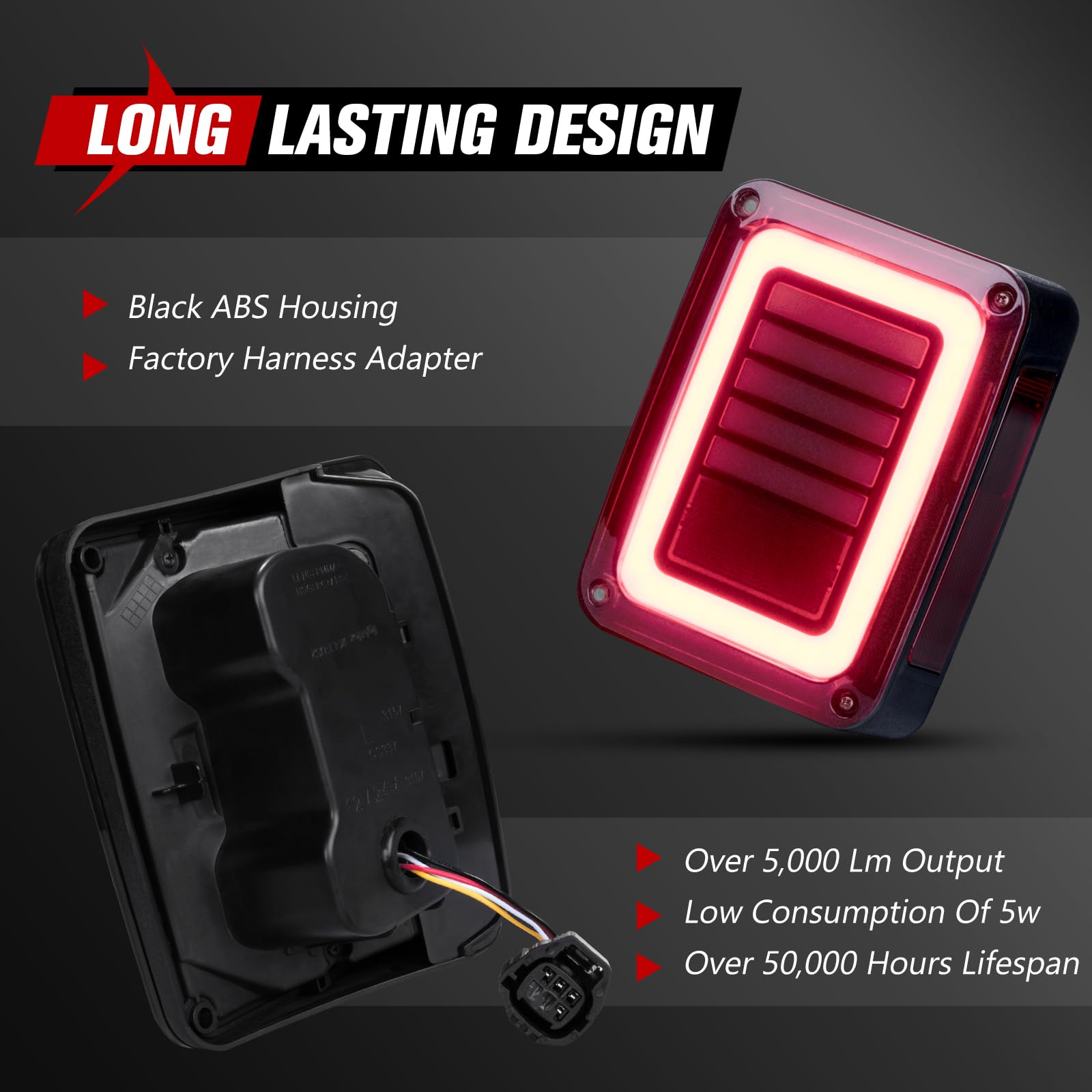 Upgraded LED JK Tail Lights for 2007-2018 Jeep Wrangler JK - Smoked Rear Tail Lights with Turn Signal, Running/Brake & Reverse Lights (2PCS) - Perfect for Off-Roading & Night Driving