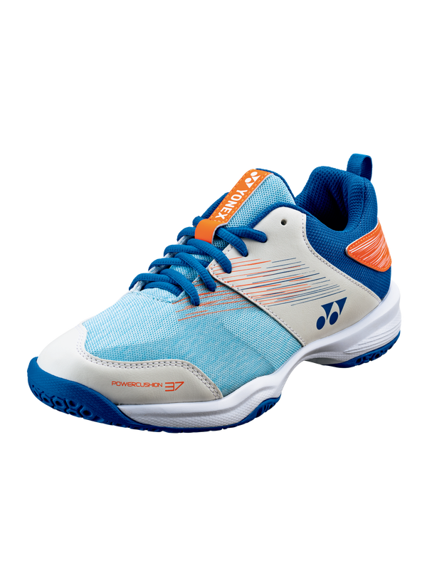 Yonex Power Cushion SHB37 Unisex Badminton Shoes for Men & Women - White/Blue - Lightweight Comfort for Indoor Court Sports & Training