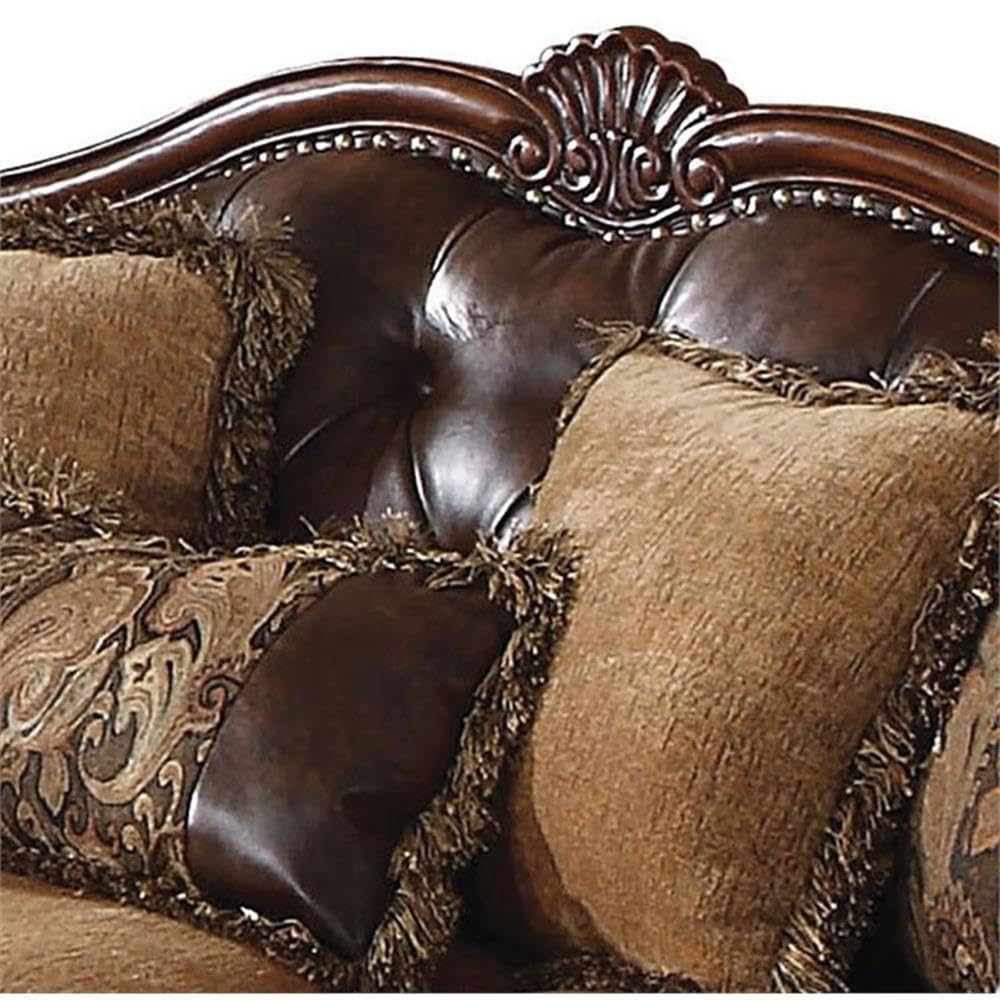 Acme Dreena Rolled Arm Faux Leather Sofa - Brown Upholstered Couch with 5 Decorative Pillows | Modern Living Room Furniture for Small Spaces & Apartments